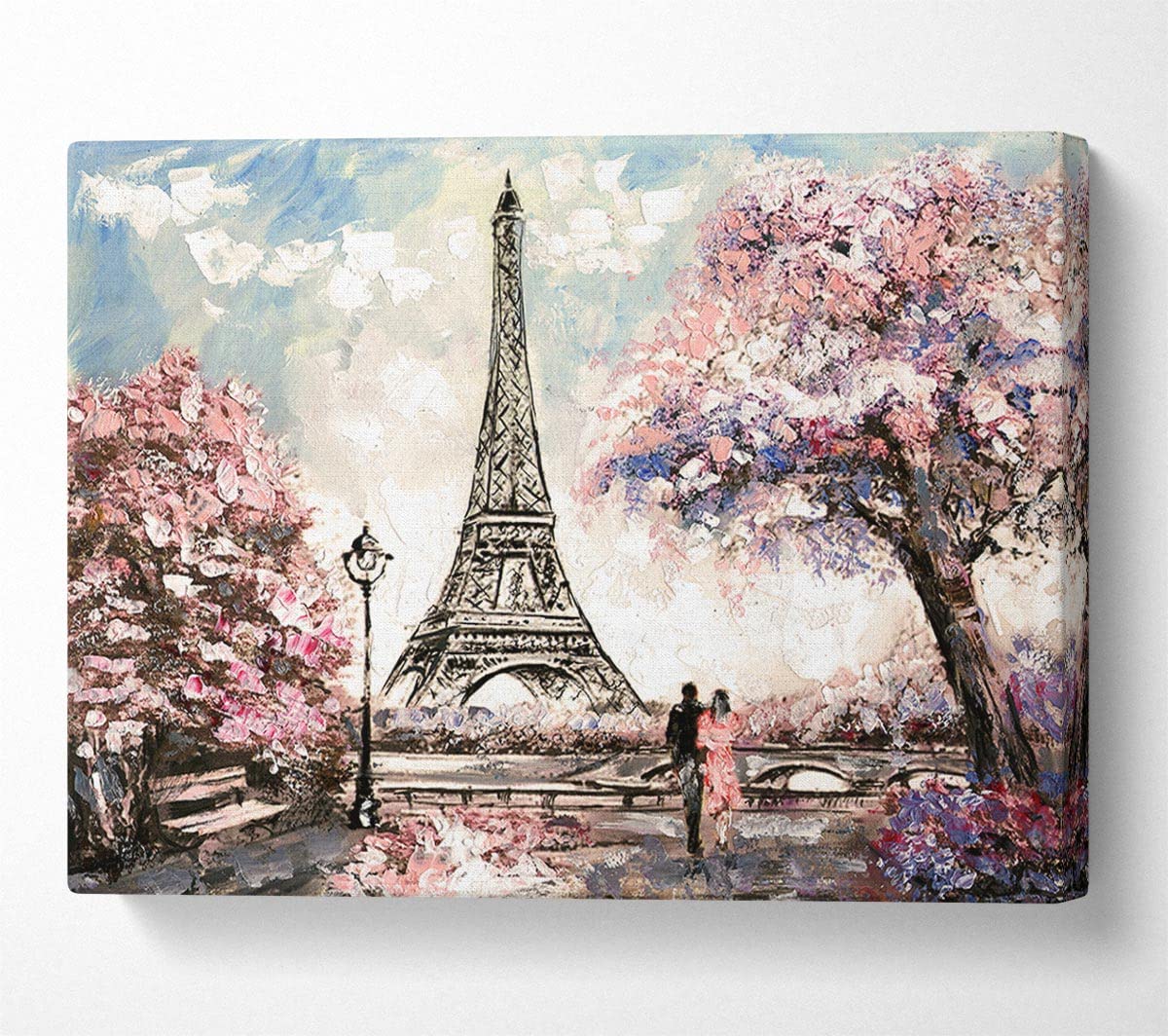 Eiffel Tower Pink Tree Canvas Print Wall Art - Extra Large 32 x 48 Inches