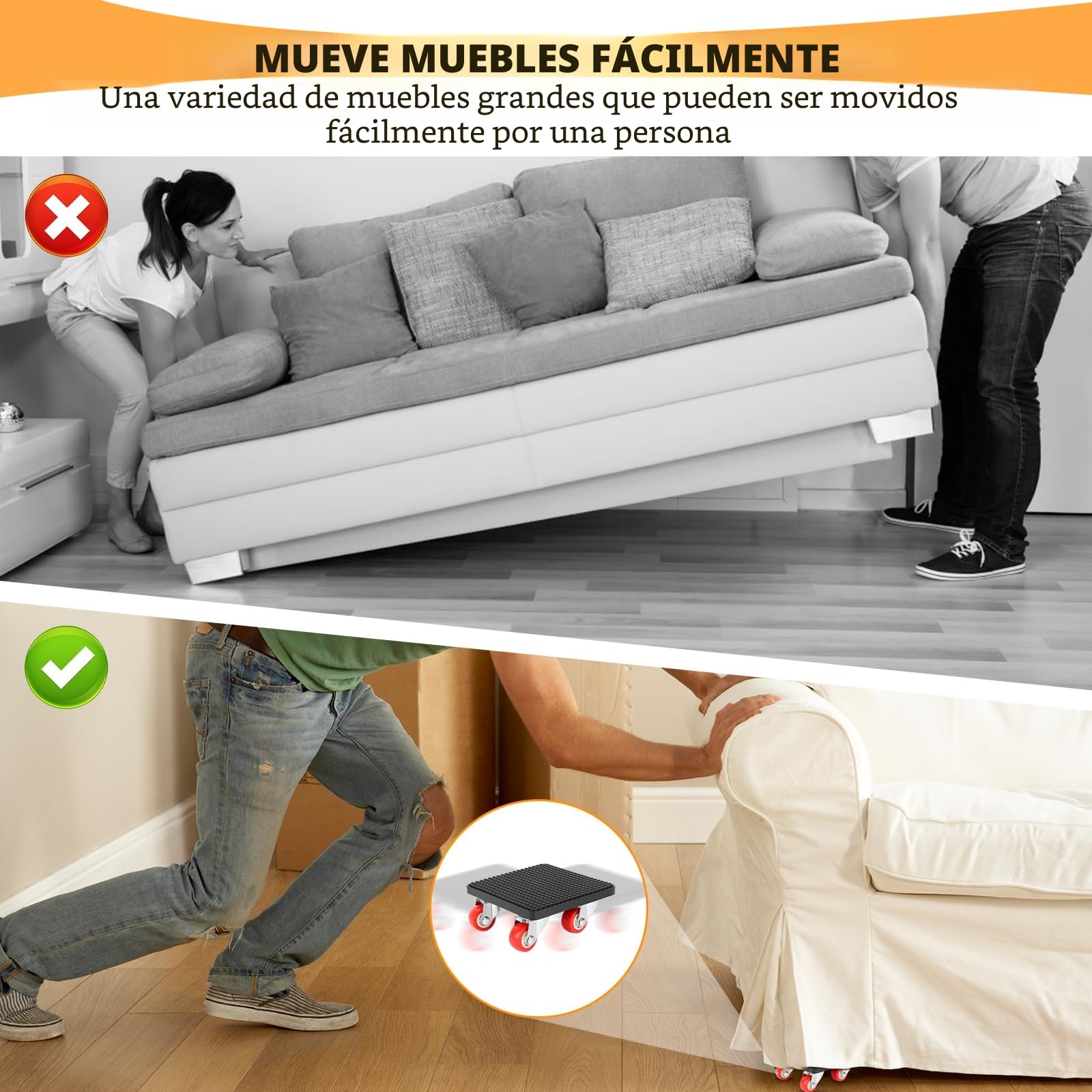 Juego de Transporte de Muebles, Elevador de Muebles de Servicio Pesado con Extensión de 330 mm, 4 Ruedas de Transporte y 4 Reguladores de Altura, Carga Máxima 400kg, Giratorio 360° para Transporte