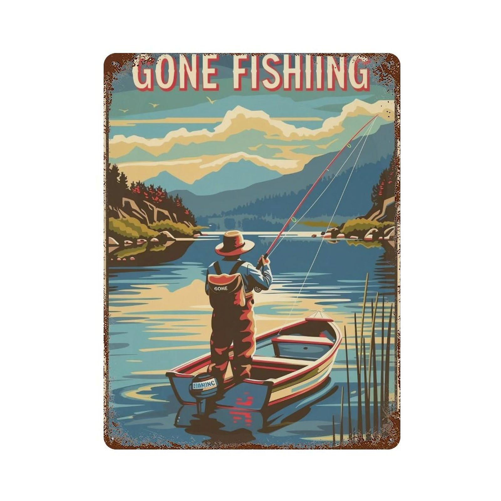 HDURYEYRYY Gone Fishing Retro Lake 04 Wall Retro Iron Vintage Art Metal Tin Sign Poster Modern Home Cofffee Club Art Bar Shop Decor Style 40x30cm