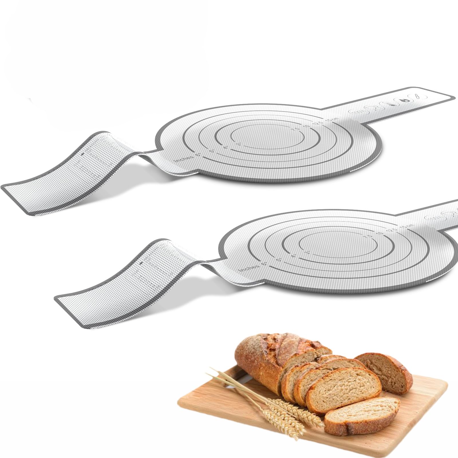 UBeesize 2 Stück verdickte Silikon-Brotschlinge, wiederverwendbare Sauerteig-Brotbackmatte für Dutch Oven 2-8 Qrt, antihaftbeschichtet, leicht zu reinigen, mit extra langen Griffen, Brotbackblech,
