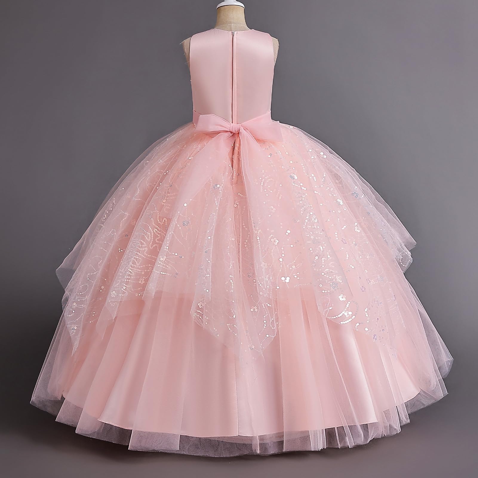 IWEMEK Kinder Mädchen Kleid Zeremonie Hochzeit Lang Karneval Tutu Ärmellos Kleid Taufe Kommunion Geburtstag Party Brautkleid