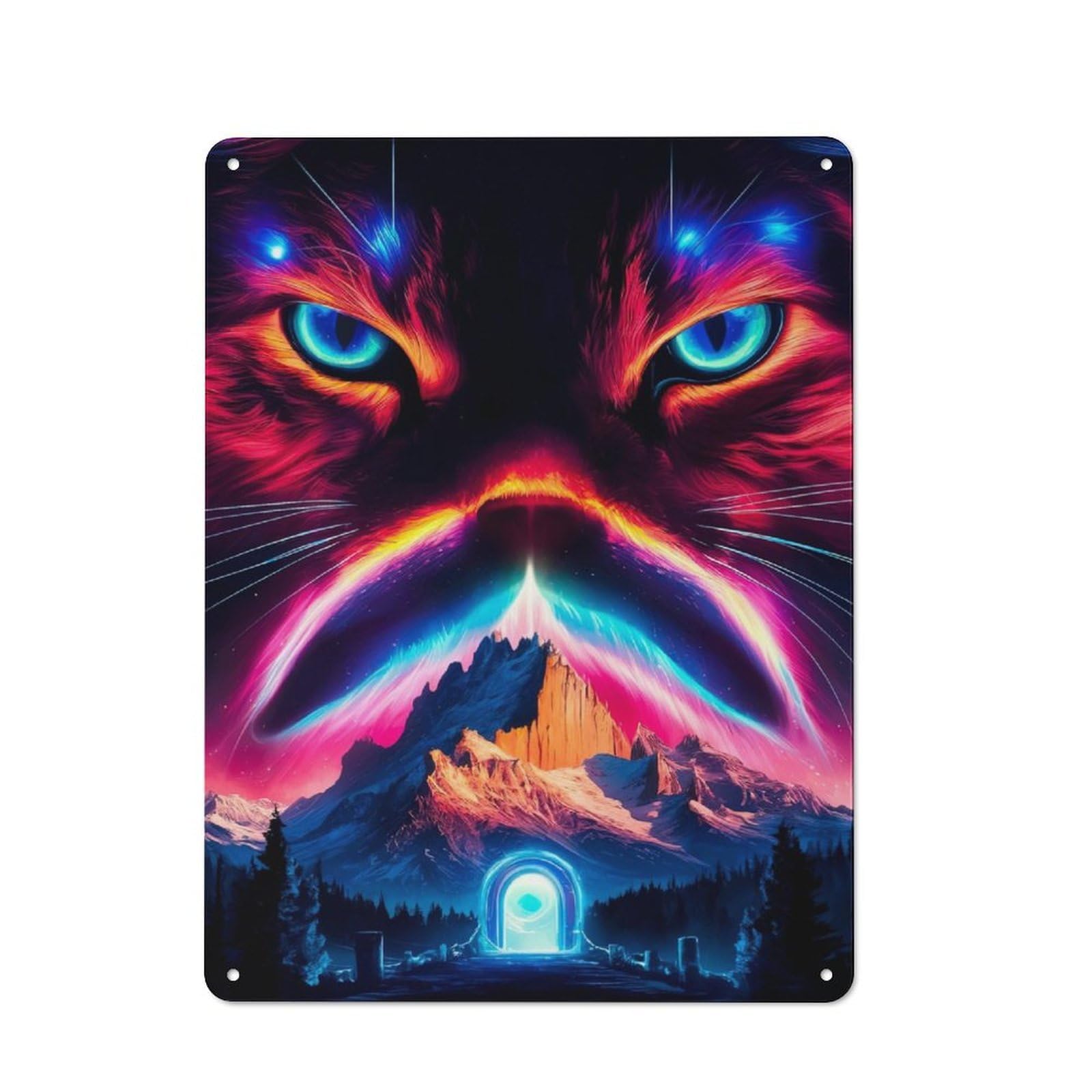 Junmoney Cosmic Feline Guardian Tin Sign 40X30cm With For Living Room Wall, Retro Decor, Gift Idea At Christmas For Living Room Decor Lovers