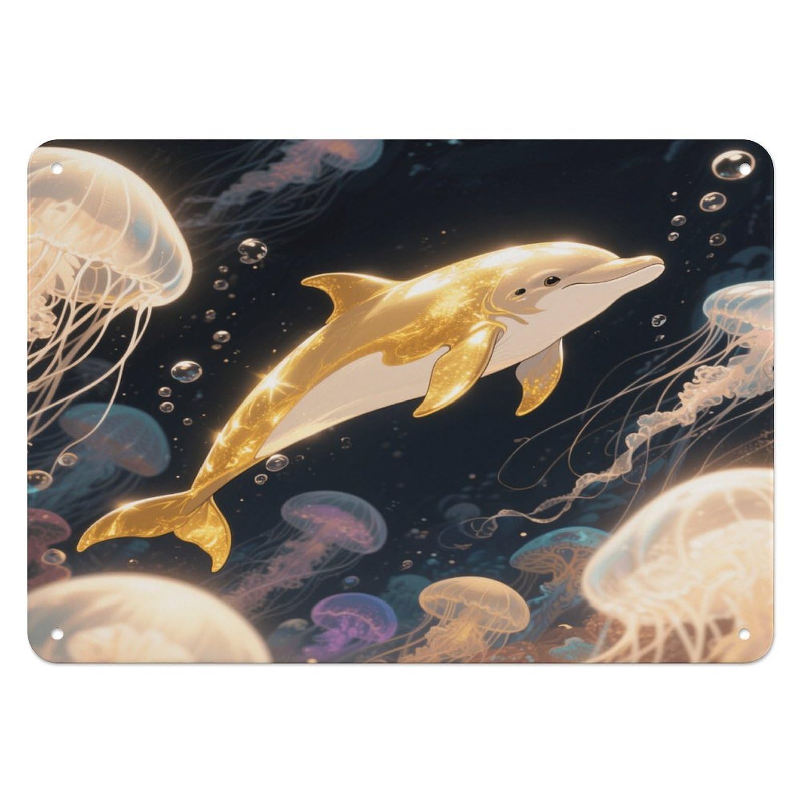 Fekiloot Style Golden Dolphin Wall Decor Iron Painting Metal Sign