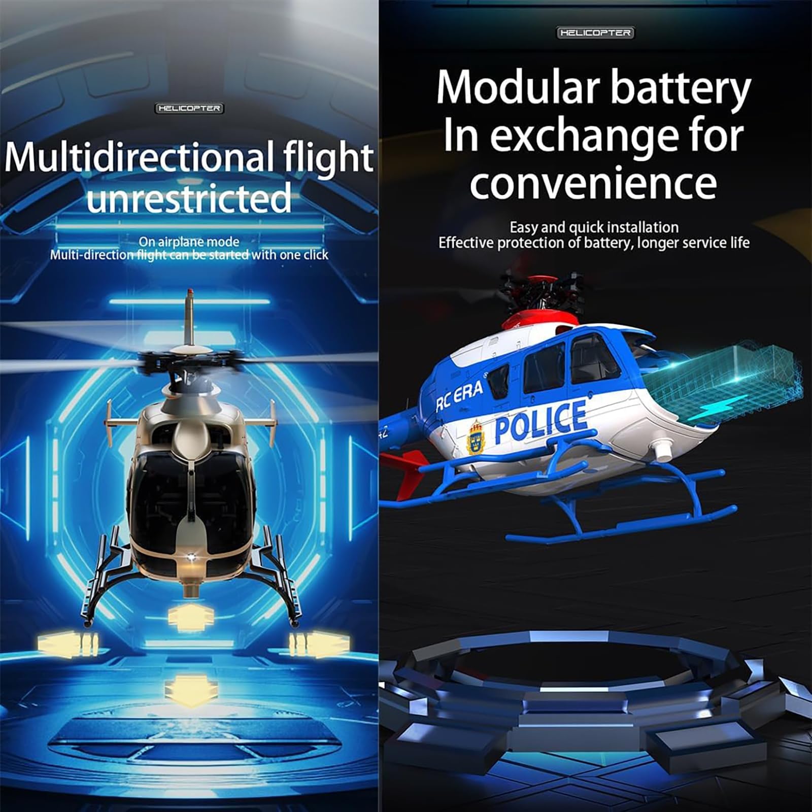 C123 Helikopter zdalnie sterowany EC135 dla dorosłych, 1:36 6CH 2.4GHz RTF RC z 6-osiowym żyroskopem i funkcją utrzymywania wysokości dla początkujących,2 Batteries
