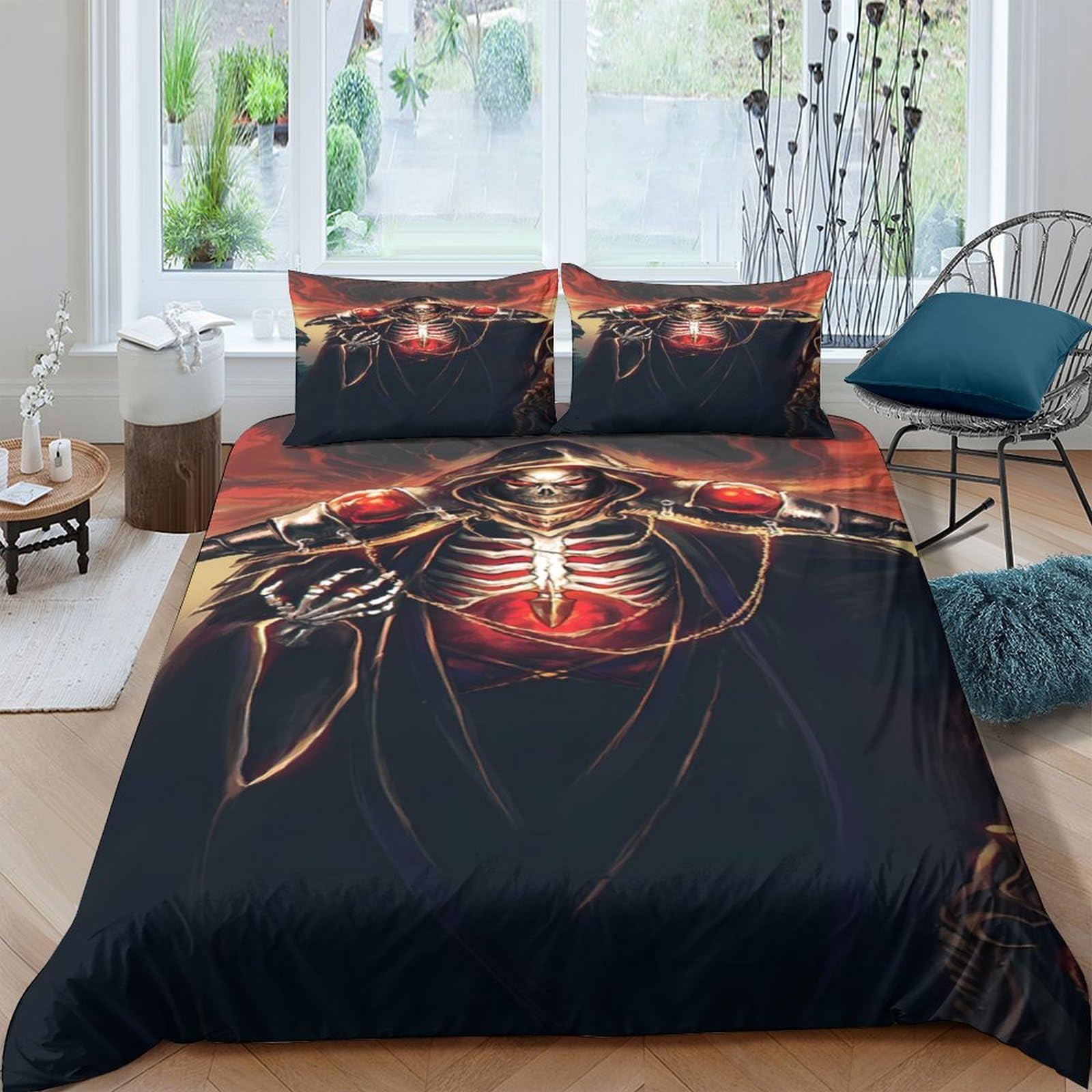 GPLZQXKJNH 3D Printed Dark Spider Duvet Cover Microfiber Soft Breathable Red Glow Quilt Cover Set with 2 Pillowcases for Bedroom Decor Single（135x200cm）