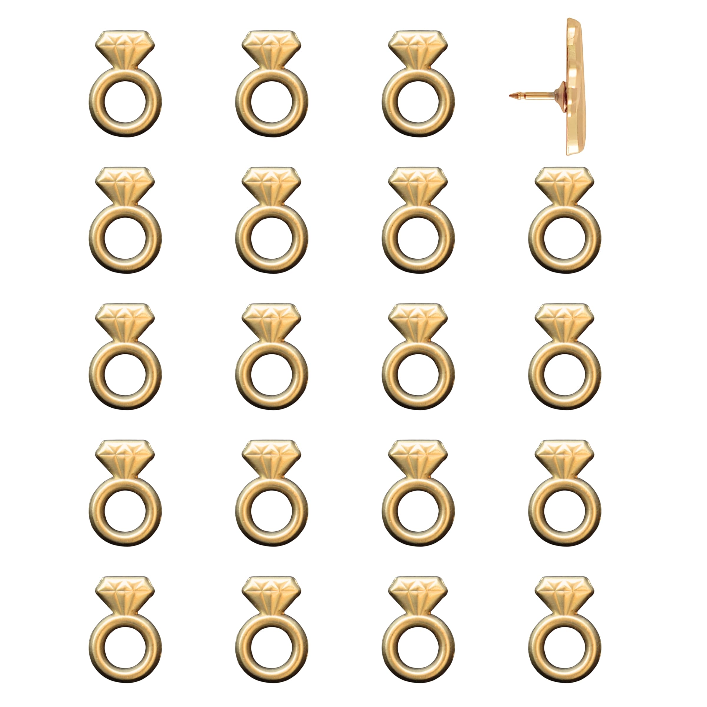 Engagement Ring Push Pins - Gold Diamond Ring Map Pins for Cork Boards, Maps, or Lapel Use - Designed in USA - Set of 20
