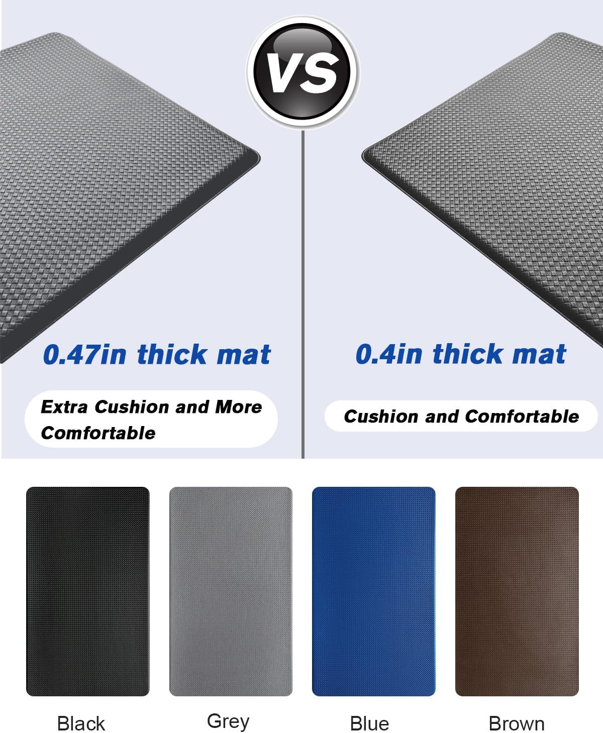 Artnice Kitchen Mats for Floor 2PCS, 0.4inch Stylish Anti Fatigue Mat, Non-Slip Standing Desk Mat, Waterproof Kitchen Rugs Set for Kitchen Floor, Office, Sink, Laundry 17.3"×30"+17.3"×47", Grey