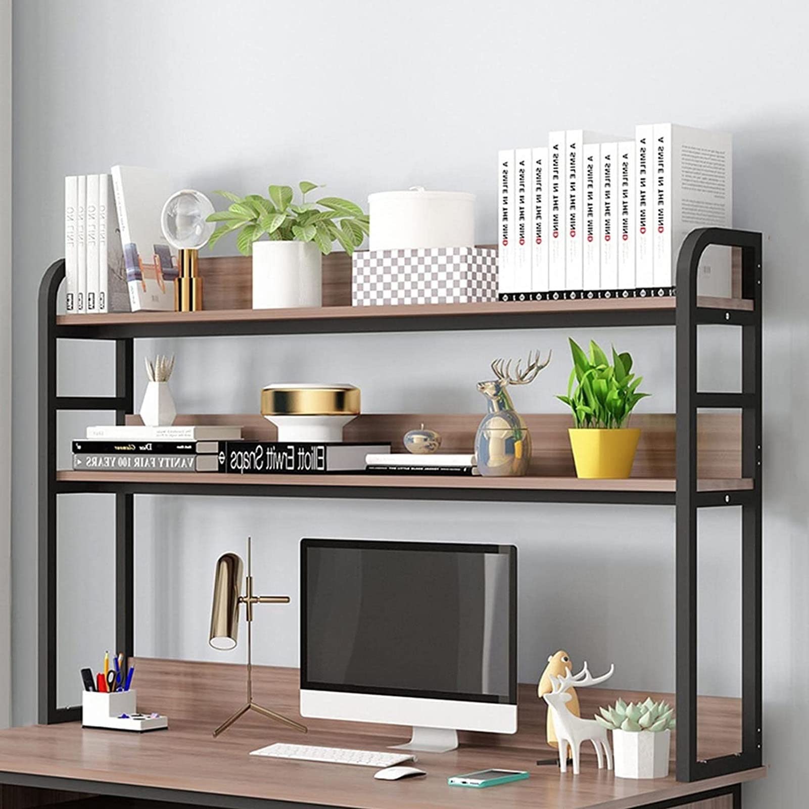 ASerZenith Desktop Bookshelf 3 Tier Desktop Bookshelf/Bookcase - Computer Desk Bookshelf Hutch, Storage Rack, Multipurpose Wood Countertop Hutch Bookshelf
