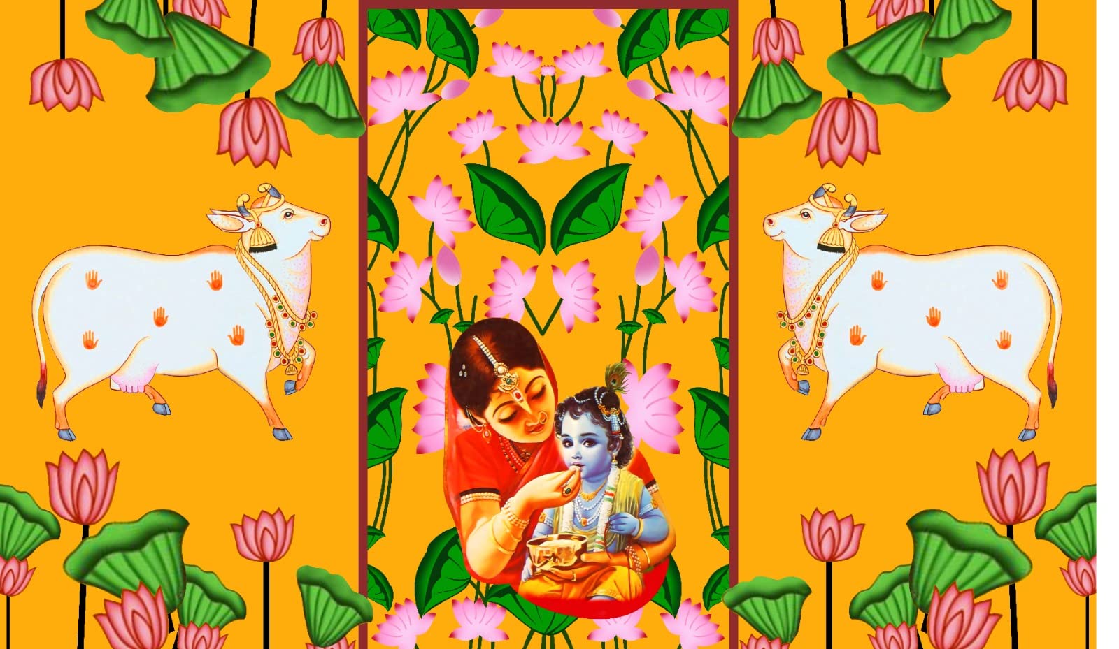 Ashvath Fashion Yashoda Maata with Lord Krishna Design Backdrop Cloth for Pooja Decoration Traditional Background Curtain Cloth for Festival Size 5 Feet Height and 8 Feet Width(5 * 8) A1008-picture-40
