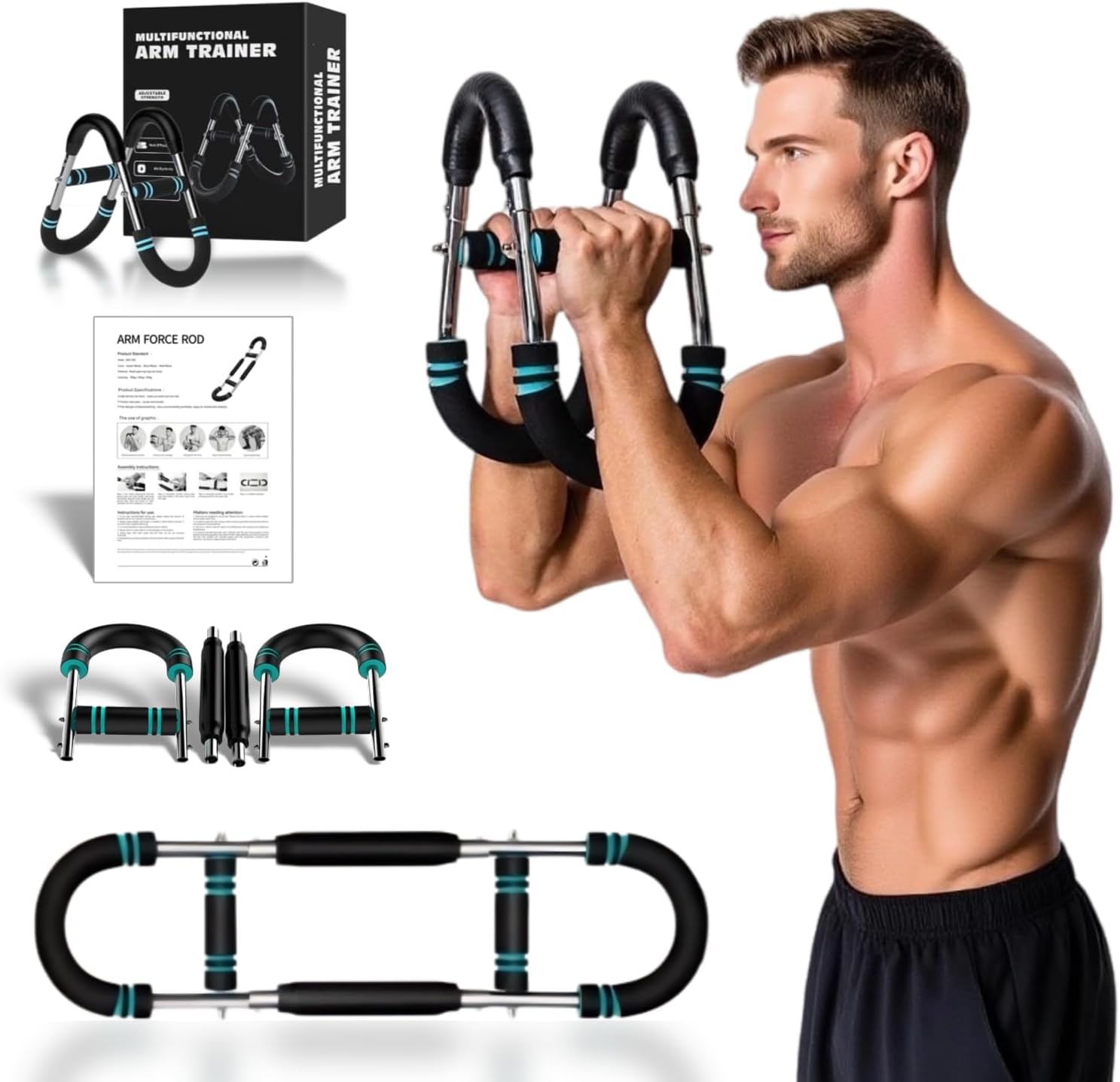 Twister Arm Trainer - Adjustable 3-Resistance Levels Chest,Arm,Shoulders,Backs,Inner Thigh Workout Equipment for Men&Women - Ergonomic Home Gym Strength Trainer with Anti-Slip Handles 100-130lb