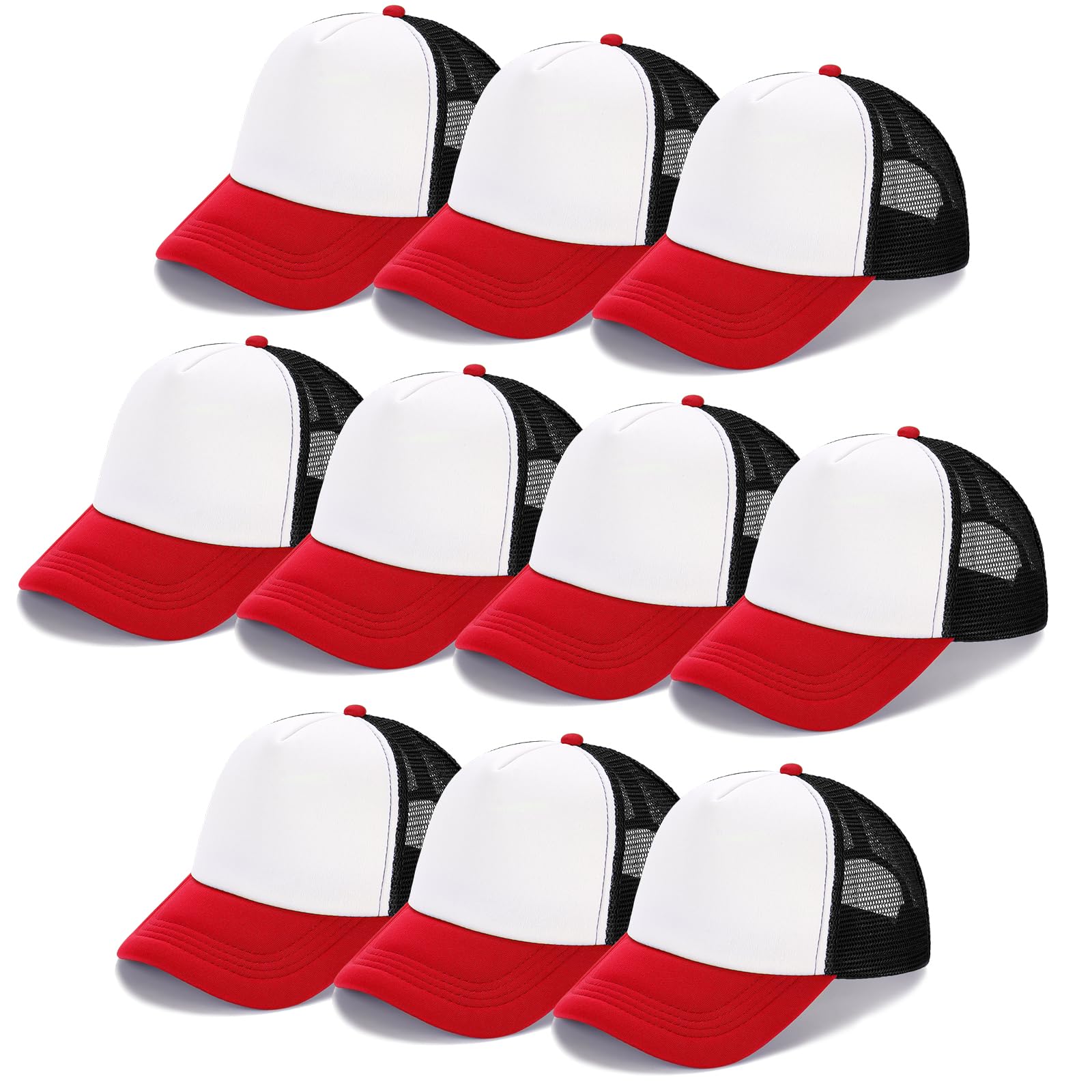 Ultrafun Paquete de 10 gorras de béisbol unisex de malla en blanco para sublimación