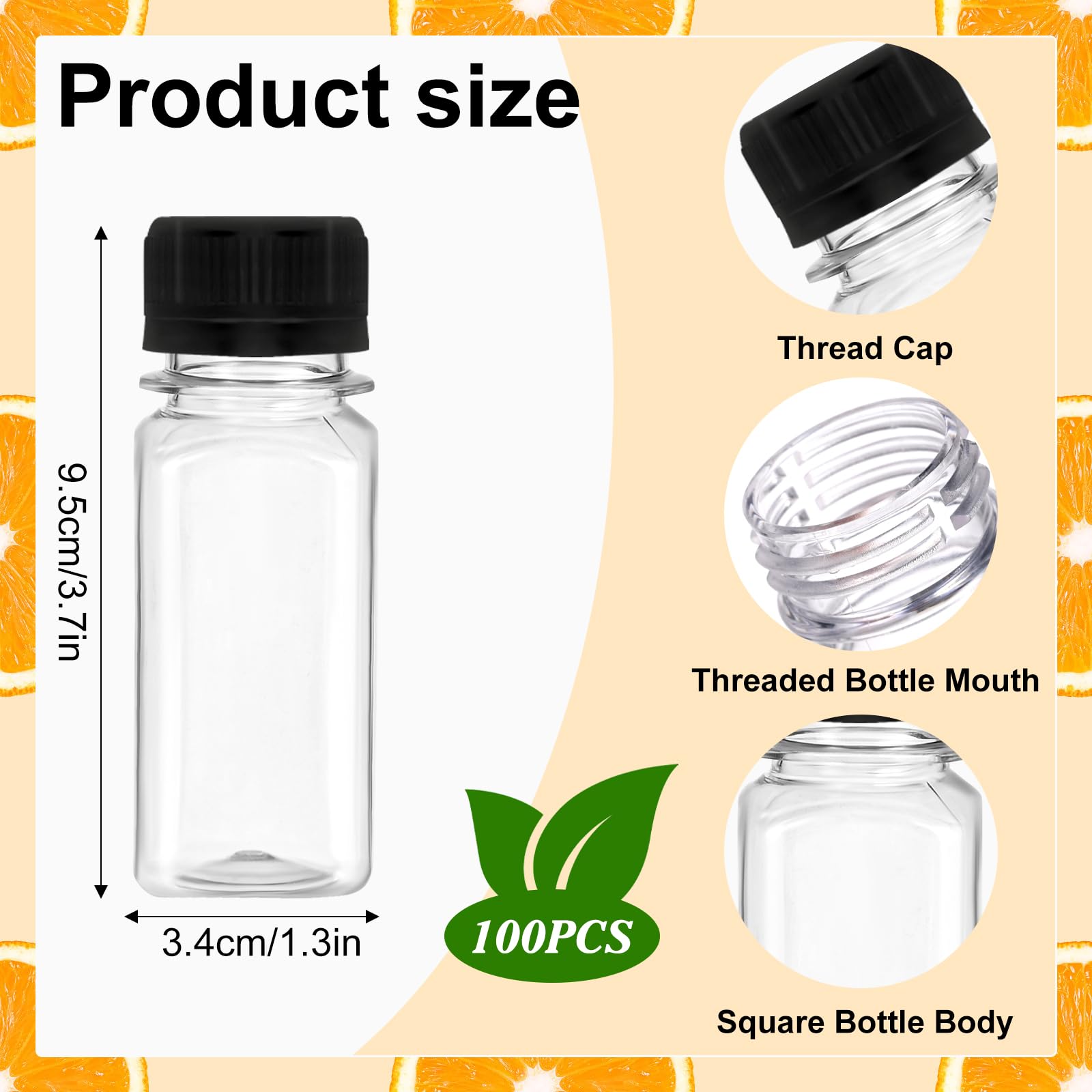 Confezione da 100 bottigliette da 56,7 g con tappi, piccole bottiglie di plastica per liquidi, liquori, succhi di frutta, whisky, bottiglie da viaggio riutilizzabili con scala, imbuti, adesivi per fai