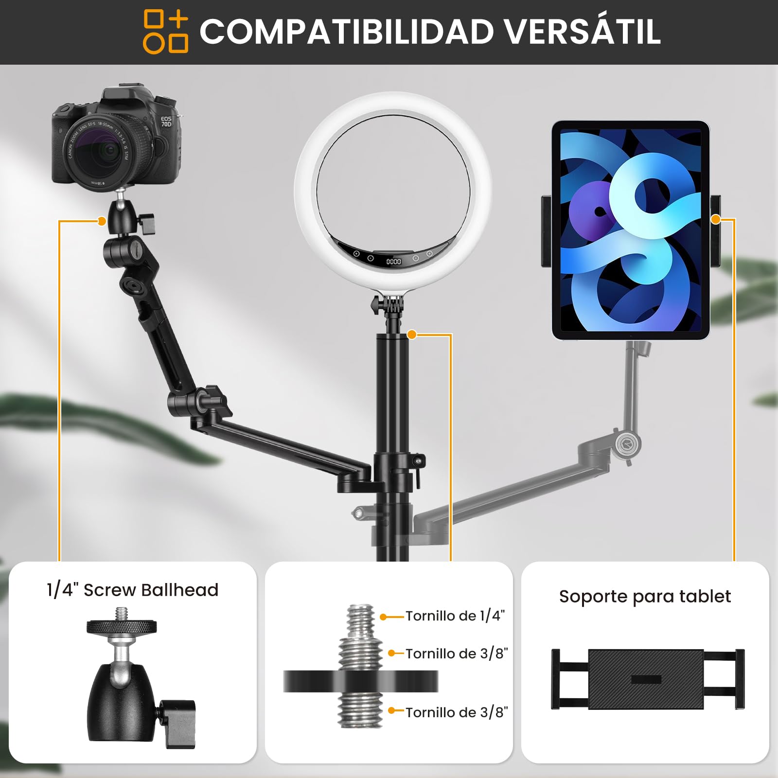 TARION Soporte Camara Mesa Brazo: Soporte para Camara de Escritorio Flexible Overhead Camera Mount Rig Soporte Fotografia con Brazo Articulado para Luz de Anillo Micrófono Video Titanrig(Lite Z)