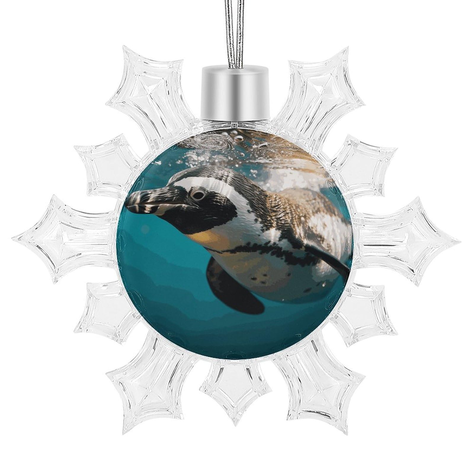 Penguin Swimming in The Ocean Snowflake Ornaments Cute Snowflake Pendant Exquisite Christmas Tree Ornaments for Christmas Weddings New Year Birthday Holiday Celebration
