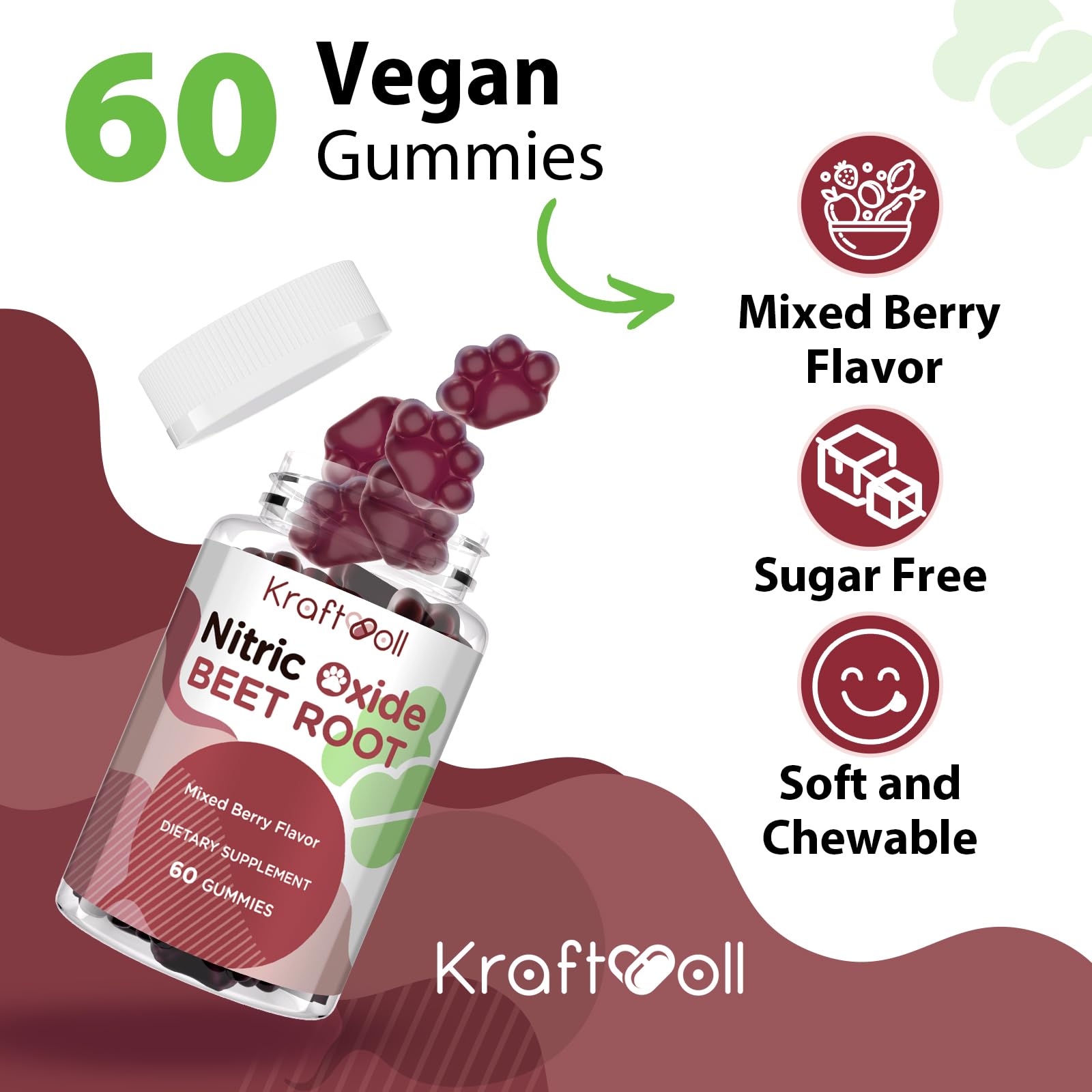 Nitric Oxide Beet Root Gummies – Sugar-Free Beet Chewables, Mixed Berry Flavor with Grapeseed Powder, Pomegranate, Vitamin C & B12 – Nitric Oxide Supplements for Men – 60 Gummies (2 Bottles) — Amazon image 2
