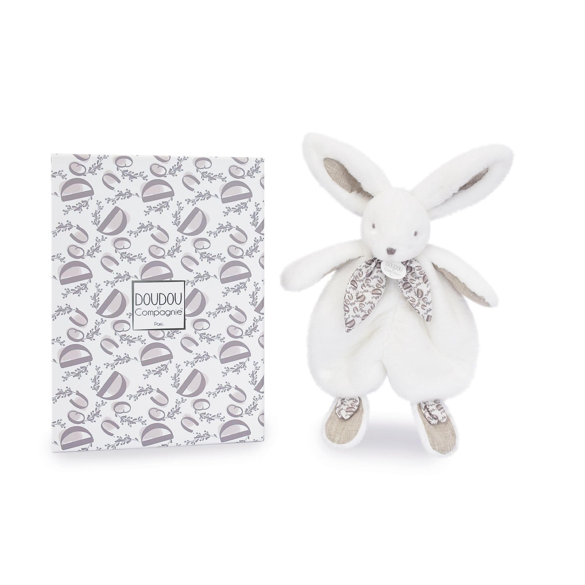 Doudou et Compagnie - White Rabbit Cuddly Toy – Ultra Soft Plush with Floral Scarf – Flat Baby Girl Soft Toy from Birth – Gift Idea – DC4148