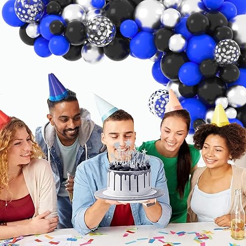 Miniatura 2 de Juego de globos de color azul real, negro y plateado metálico, 122 unidades, guirnalda de arco de globos azul real y negro para videojuegos