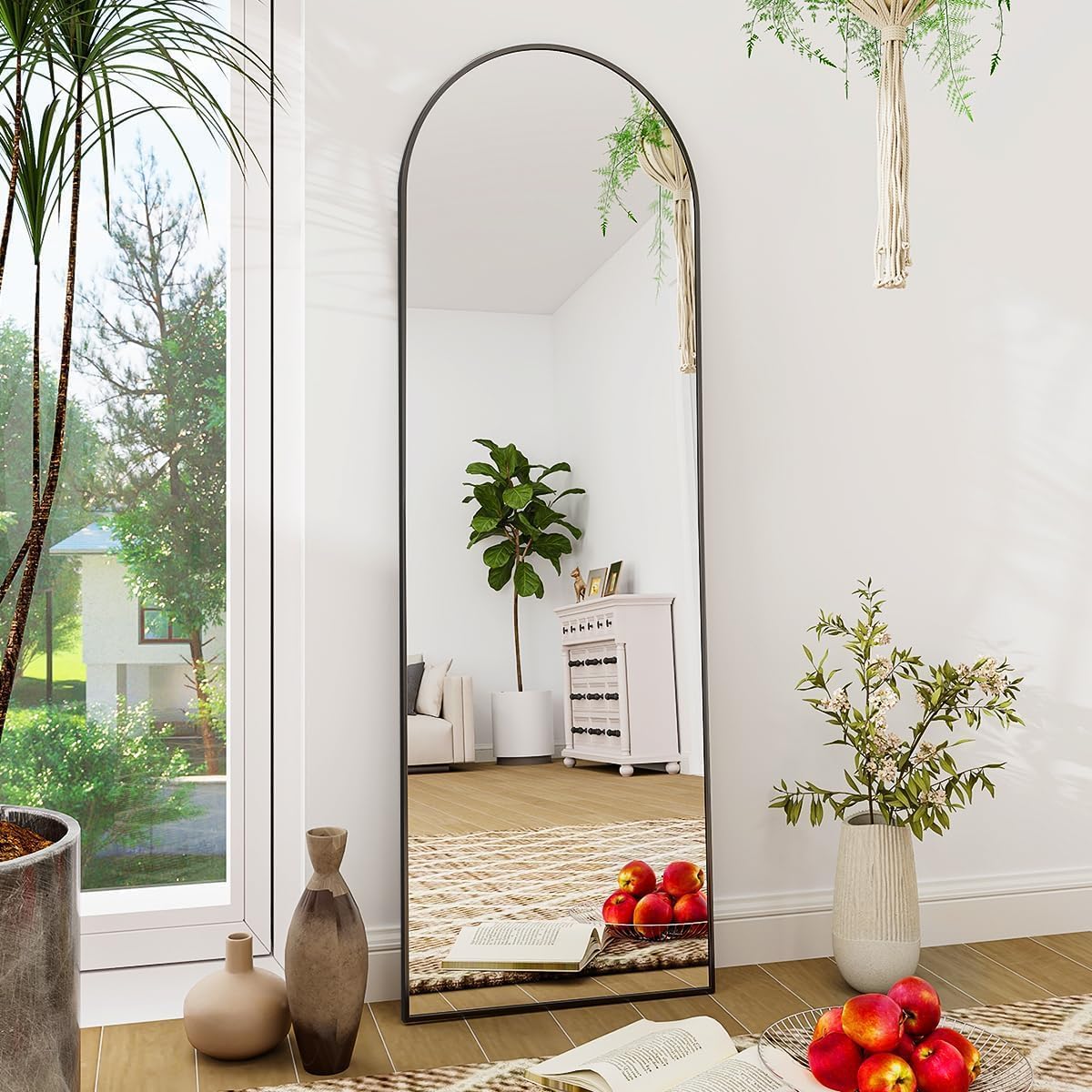 Simple Deluxe Arched Full Length Mirror, Floor Mirror with Stand, 59"x16" Large Mirror, Wall Mirror Full Length, Body Floor Mirror, Wall Mounted Mirror for Bedroom, Black Black-arched