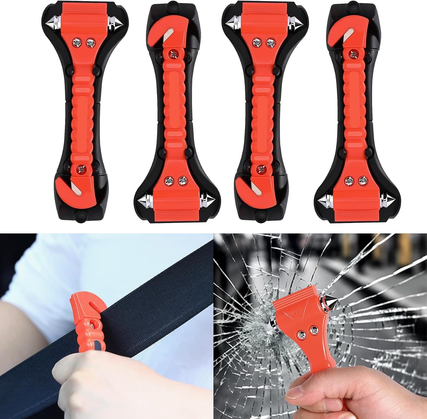 4PCS Car Safety Hammer Set, Window Breaker Seatbelt Cutter, Car Window Glass Hammer Breaker and Seat Belt Cutter Escape Tool for Family and Auto Traffic Accident Emergency Escape (4PCS)
