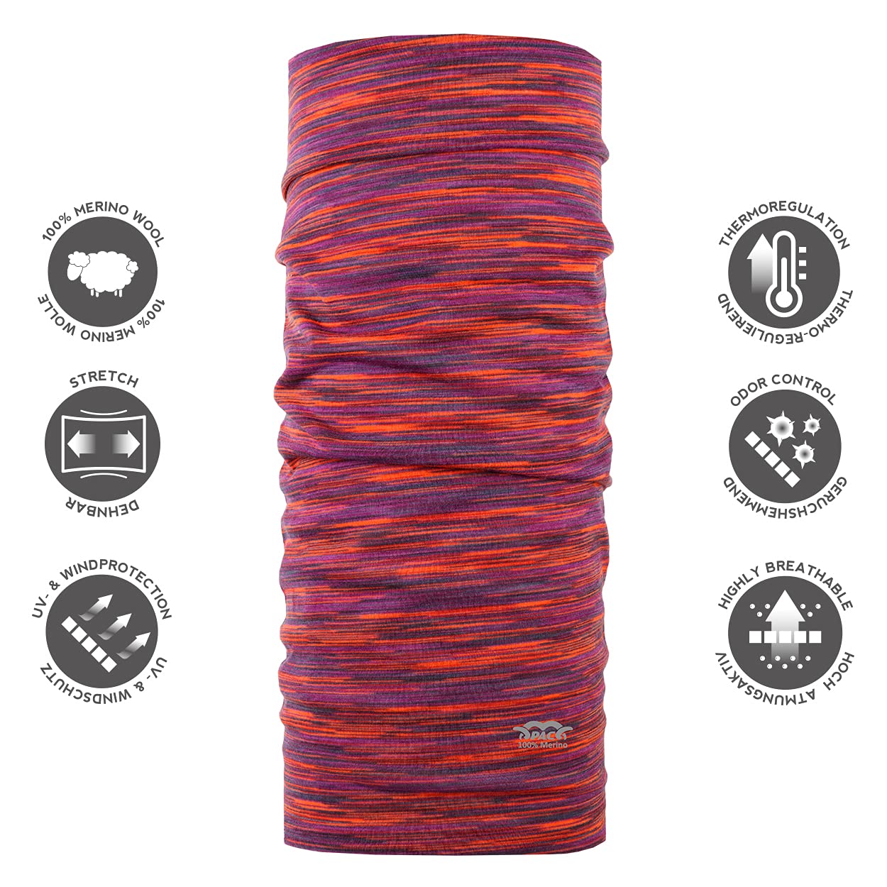 P.A.C. Merino Wolle Multifunktionstuch, nahtlos, non-Mulesing Wolle, nachhaltiges Schlauchtuch
