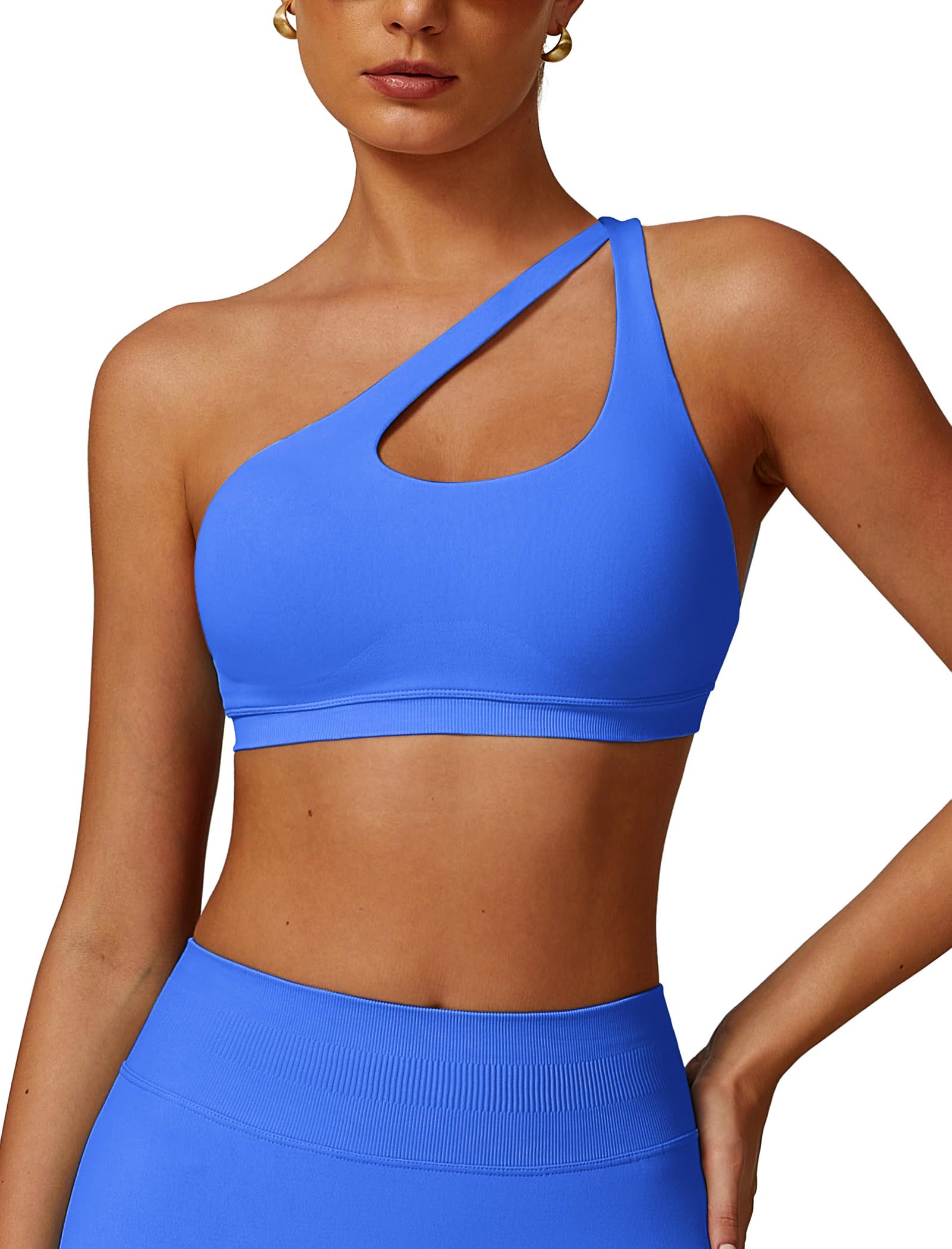 ABOIW Womens Seamless One Shoulder Sports Bra Cutout Adjustable Strap Asymmetric Padded Workout Crop Tank Tops