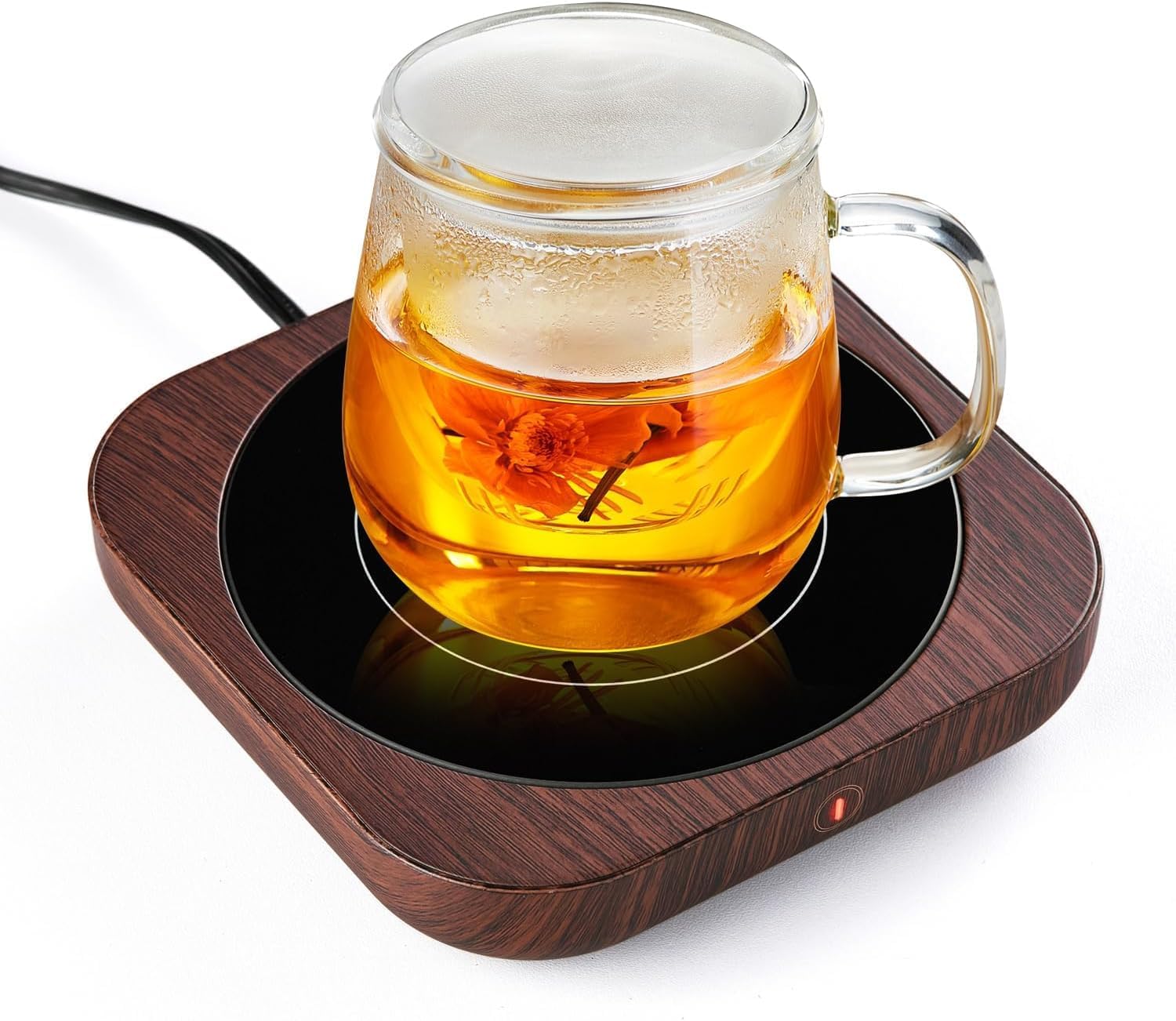 Large Glass Tea Cup, 25.6 oz Borosilicate Glass Tea Mug with Infuser and Lid & Coffee Mug Warmer with Auto Shut Off, 3 Temperature Settings