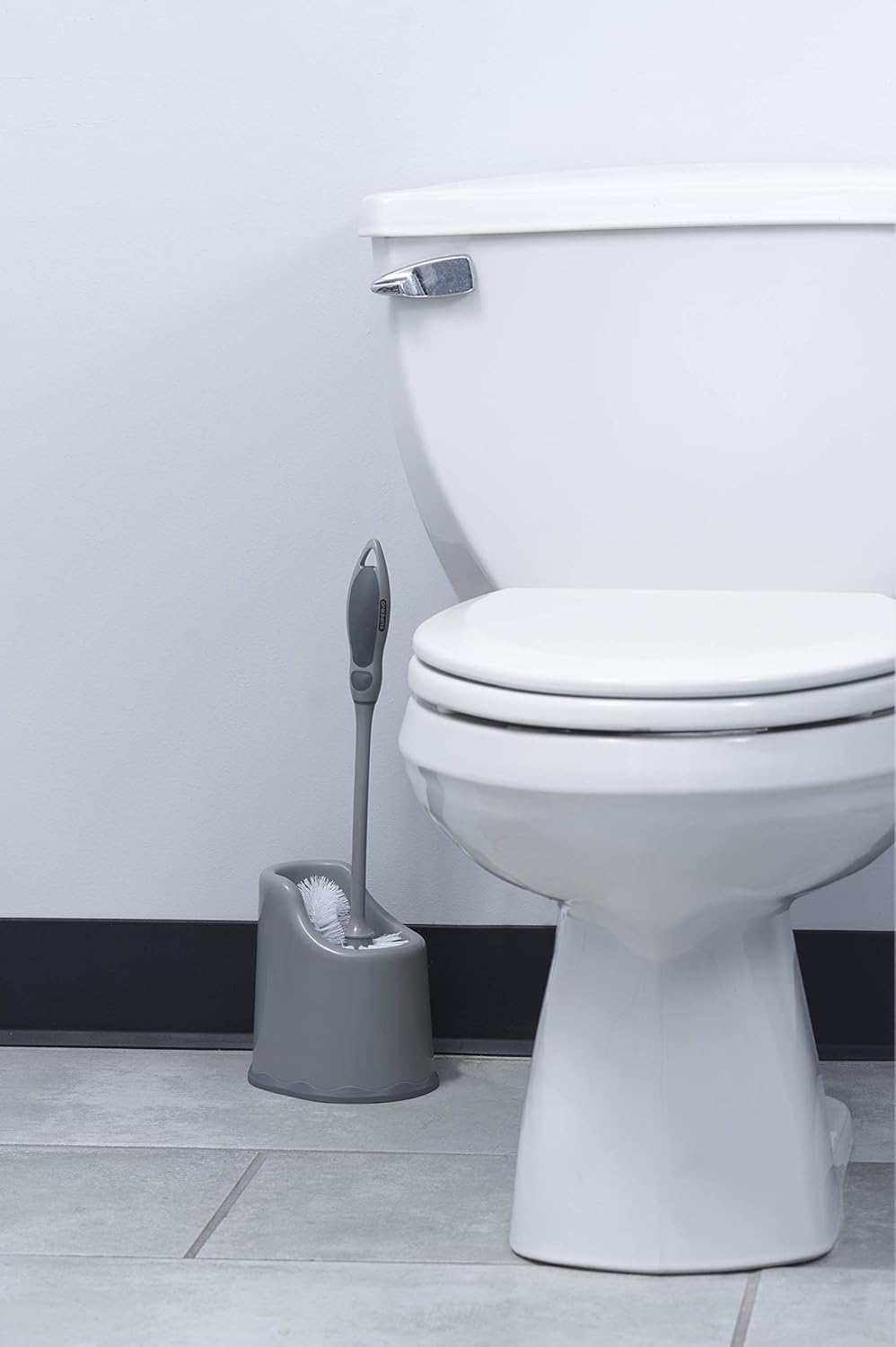 Superio Toilet Bowl Brush and Holder with Under Rim Cleaner for Bathroom, Toilet Brush and Caddy with Non Scratch Bristles and Under Rim Lip Brush, Grey (2 Pack)