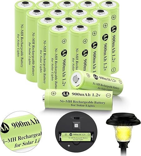 Miniatura 10 de Batería recargable AA de 1.2 V Ni-MH, doble A 900 mAh 1.2 V batería recargable precargada, alta capacidad para paisajismo de jardín, luz solar al