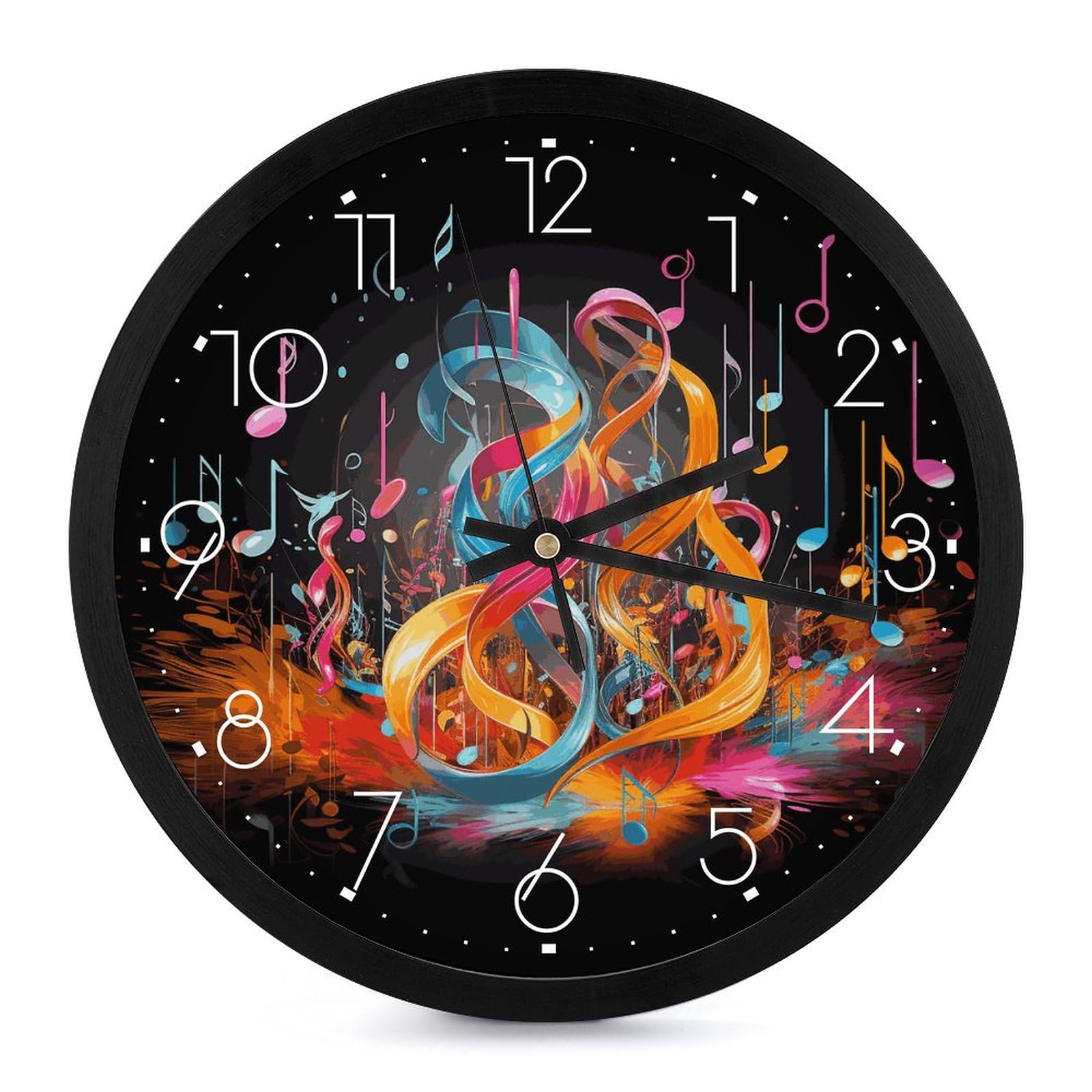 Horloges murales rondes pour chambre d'enfant à motif notes colorées à pile