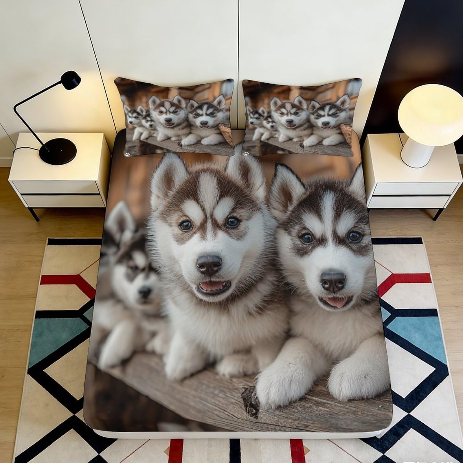 Jqzkxnhpbr Style-1 3D Printed Husky Puppy Fitted Sheet Microfiber Breathable Animal Pattern Bed Cover For Bedroom Guest Room Decor 90X200x25cm