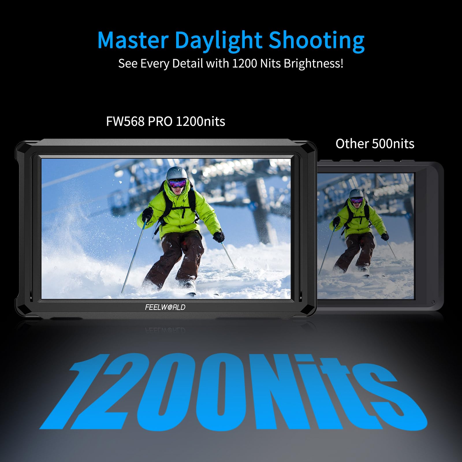 FEELWORLD FW568 PRO 6 Pollice 1200nit Alta Luminoso Fotocamera DSLR Field Monitor Personalizzato 3D LUT Camera Monitor 4K 60Hz HDMI in Out Monitoraggio Forma D'onda Leggero