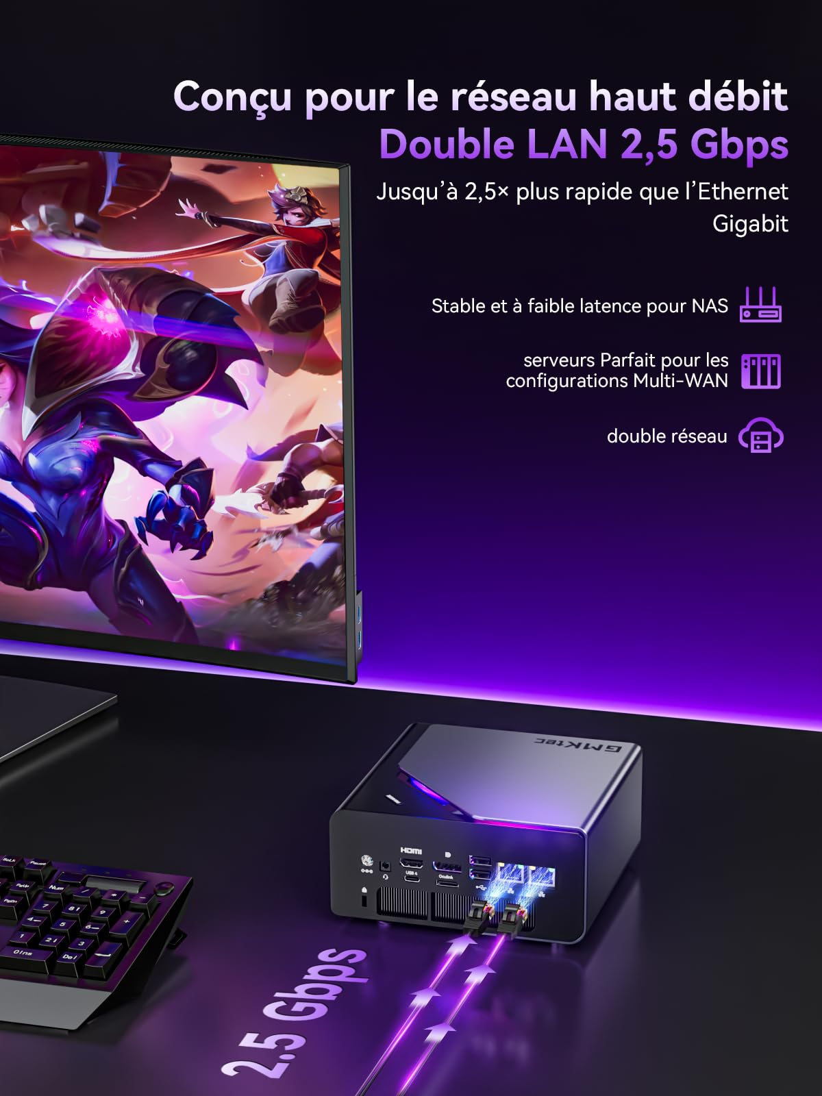 GMKtec Mini PC Gamer Intel Ultra 5 125U, Mini Computer 48 Go DDR5, SSD 1 to, Mini-Ordinateur avec USB4.0 | LAN 2,5G | Affichage Quad 4K | OCuLink – pour Gaming, Bureau et Professionnel, Win11