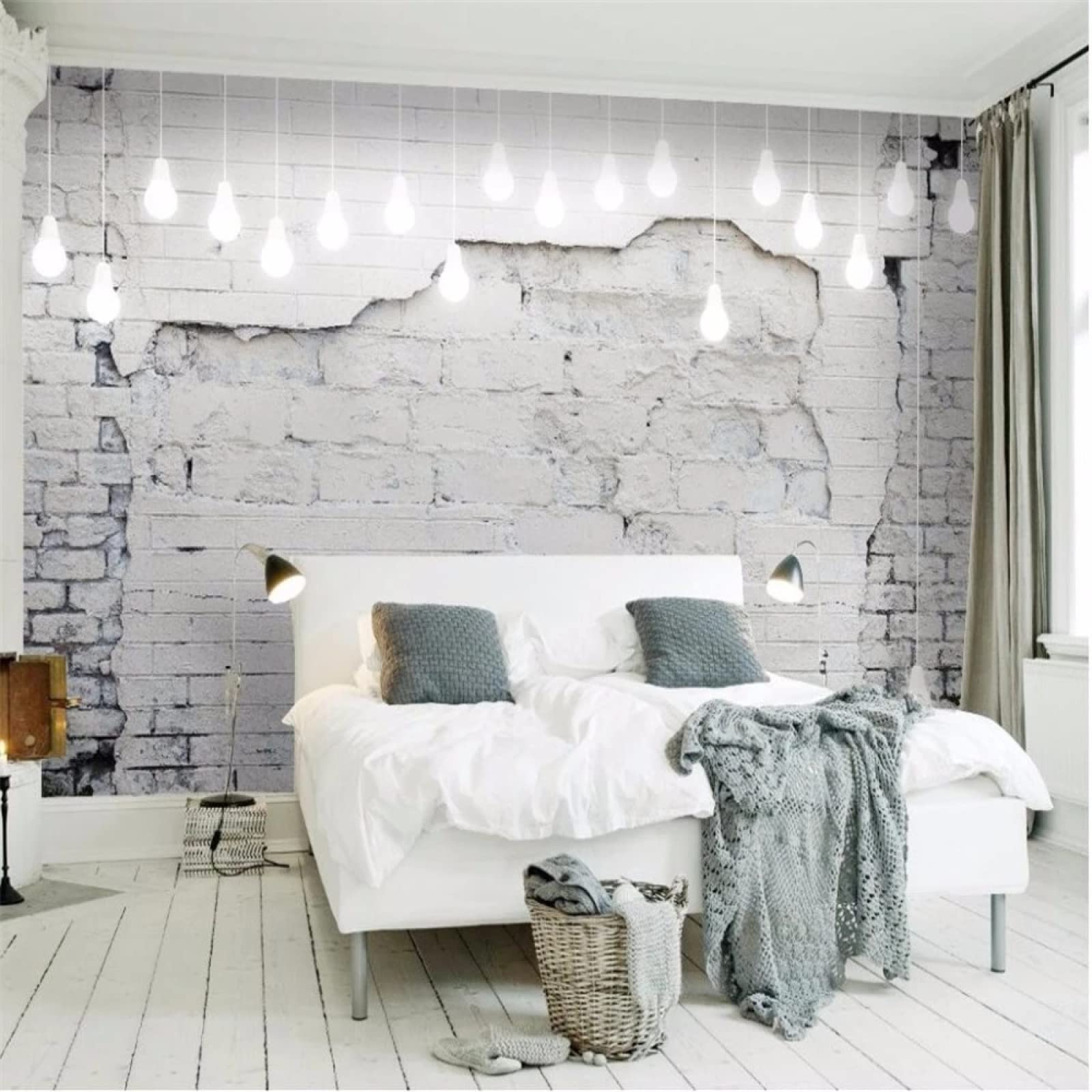 Amazon | カスタム大型絵画3D自己接着壁紙北欧レトロレンガ壁ソファ