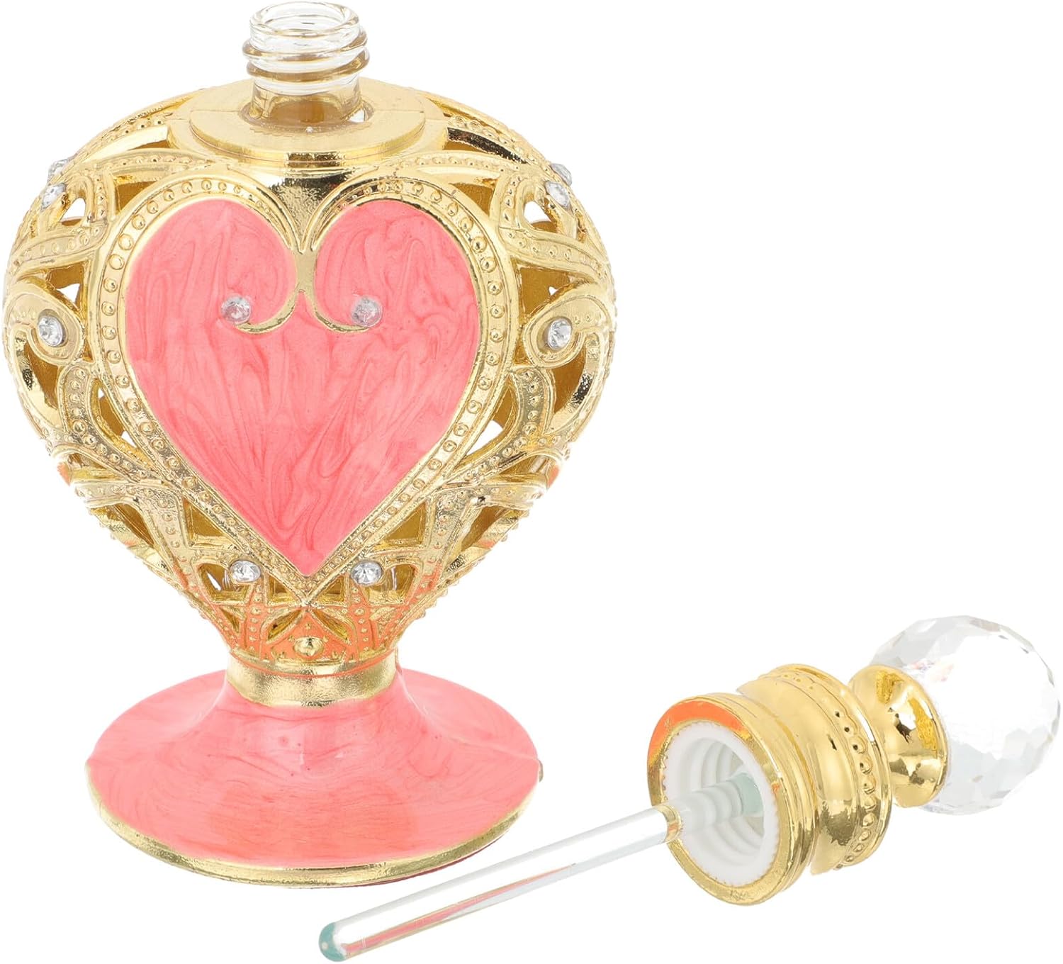 BESTYASH Heart-shaped Arabian Style Perfume Storage Bottle Pink Glass Fragrance Container Decorative Aromatherapy Accessory for Home Décor and Desktop Display