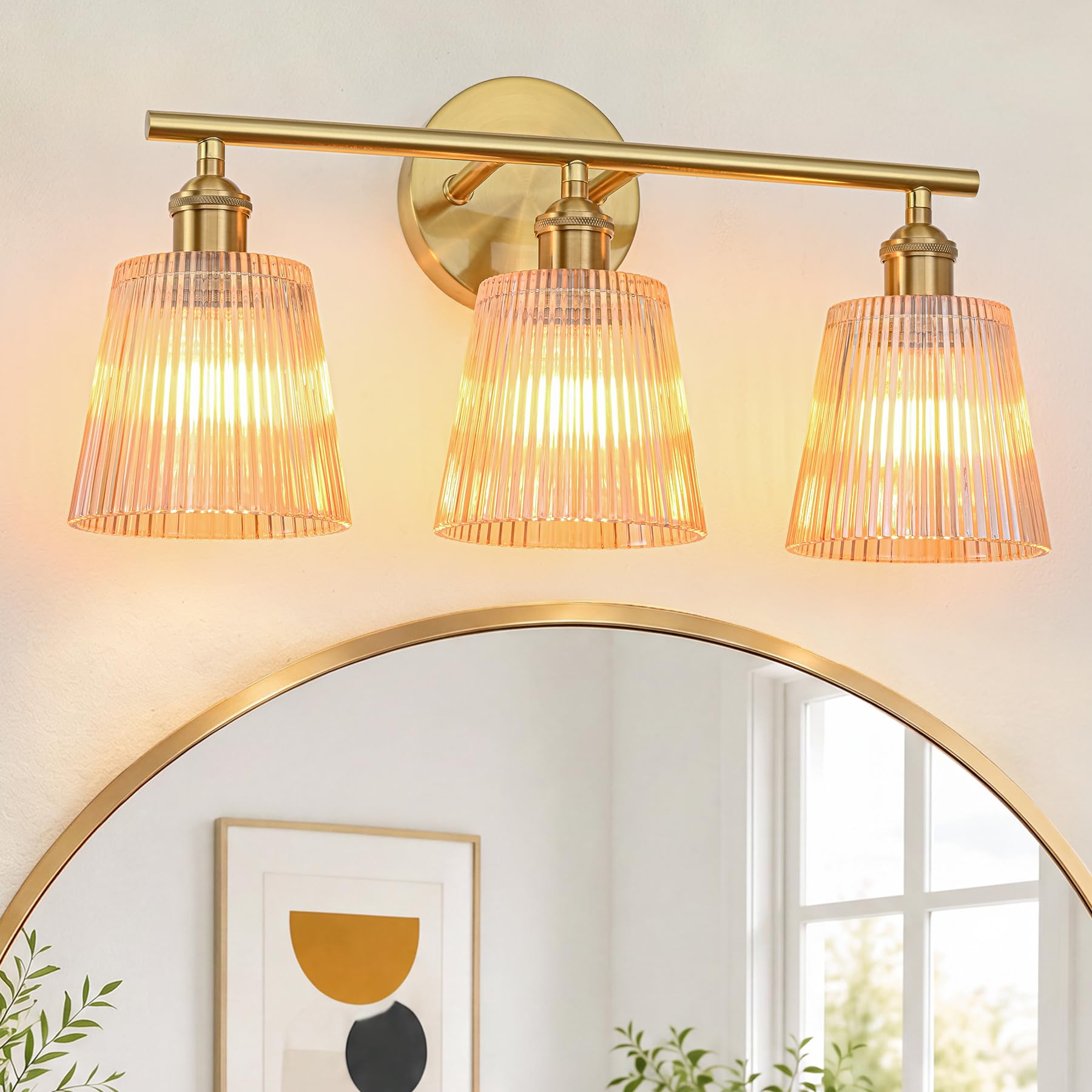 Bathroom Light Fixtures, 3-Light Gold Bathroom Vanity Lights Over Mirror