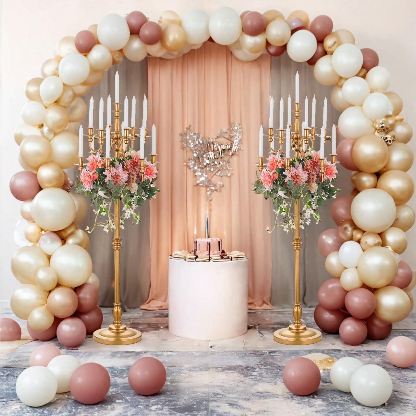Sziqiqi Candelabros Dorados Lote de 2, de pie Alto, 13 Brazos, 130 cm | Candelabros Vintage de Metal para Velas Regalo, Montaje Sencillo con Instrucciones, Portavelas para Boda, Navidad, Eventos