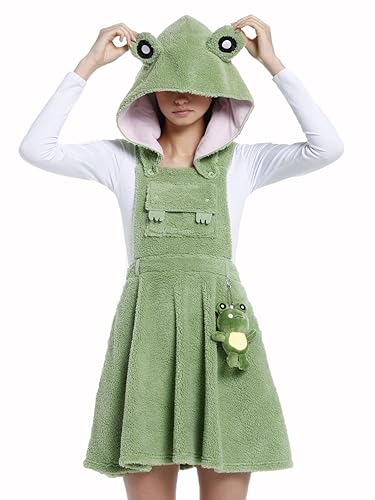 Over The Garden Wall Costume Greg Frog Cosplay Hooded Skirtall Skin Friendly Fabric Overalls Green Cute Hat Zipper Outfit - Women - M(6-8)