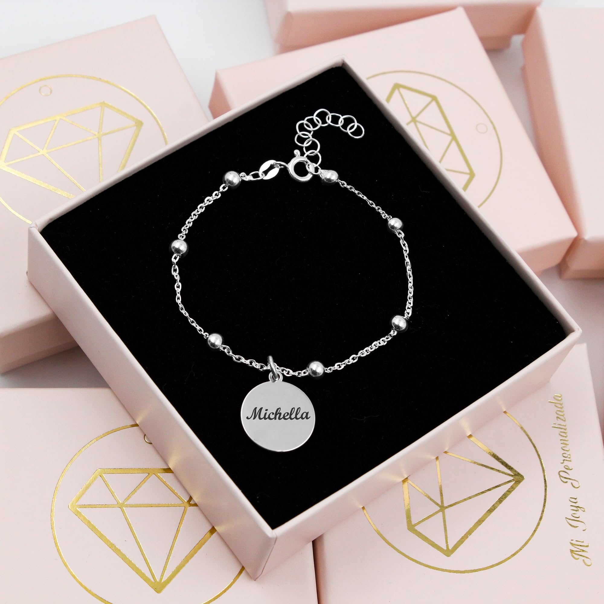 Pulsera Personalizada con Medalla de Plata y Mensaje Grabado – para Amigo Invisible, Hermana, Madre, Abuela o Novia – Regalar en Navidad o Cumpleaños