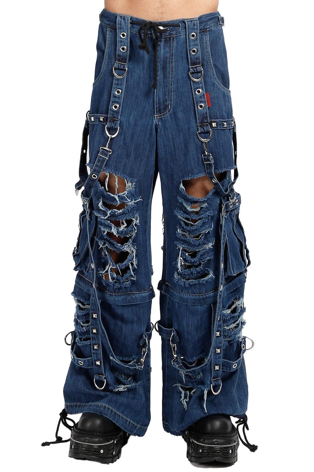 Amazon.com: Tripp NYC Denim Strap Shredder Pants [BLUE DENIM]