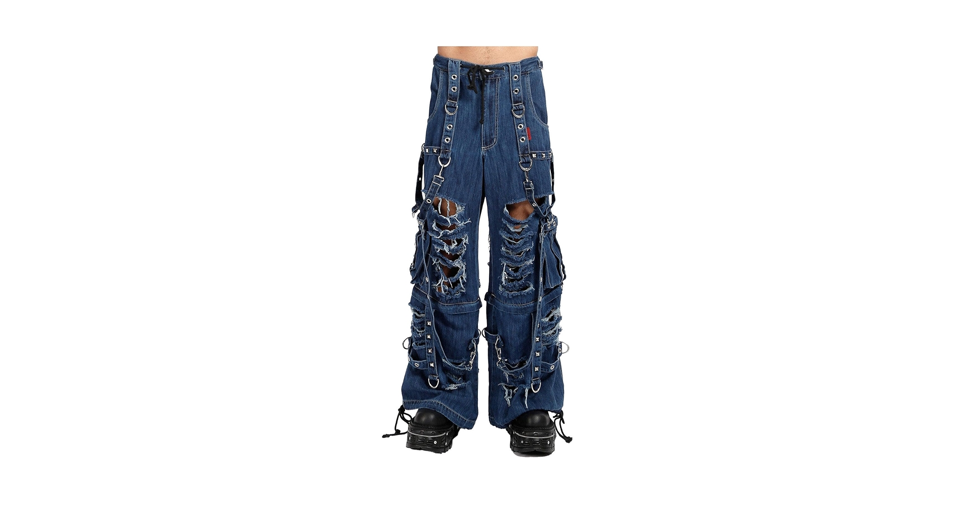 Tripp NYC Denim Strap Shredder Pants [BLUE DENIM] Gothic