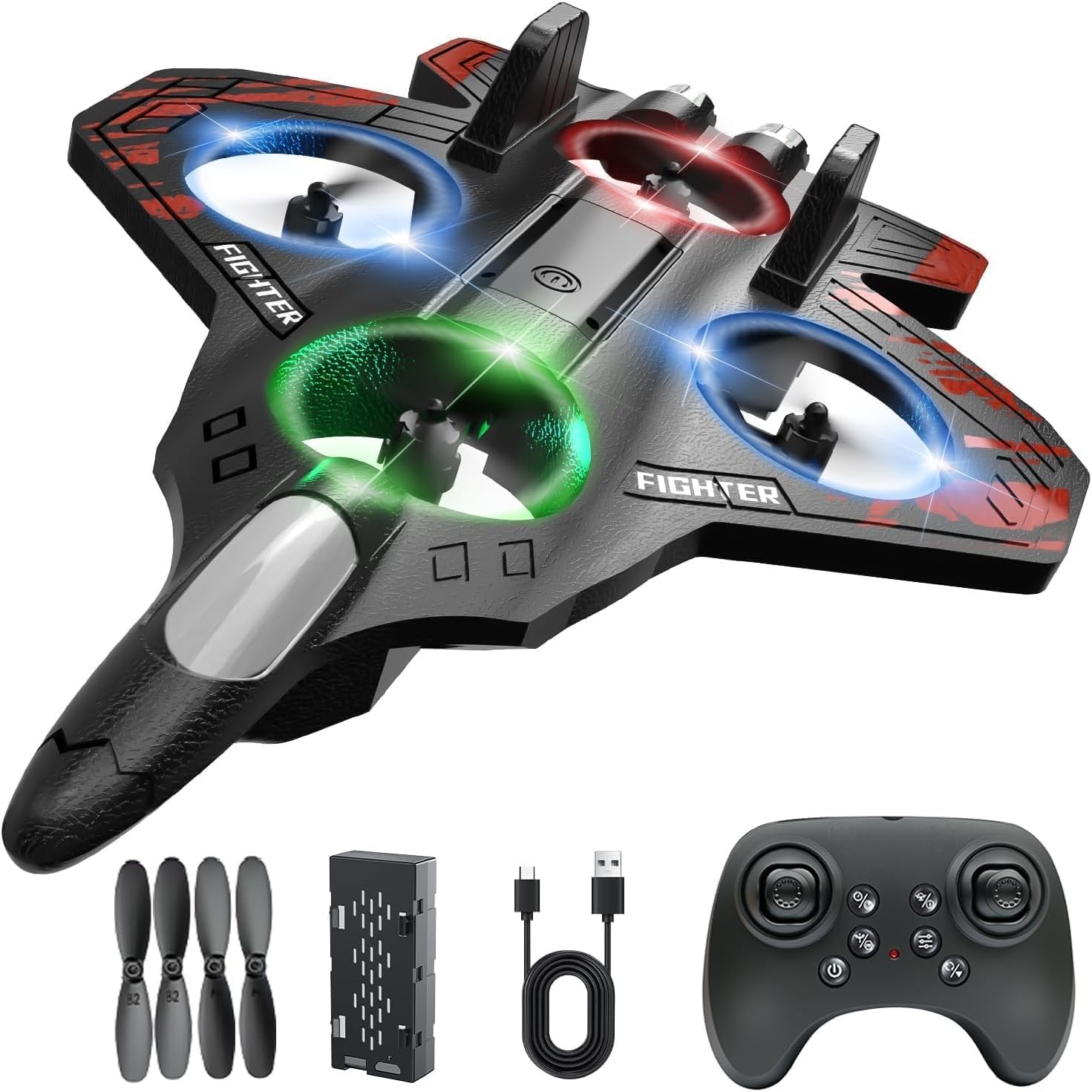 RC Aeroplane 2.4GHz Remote Controlled L0712 Quadcopter Floating Fighter Aircraft RTF for Beginners/Children/Adults, Toy with Coloured Lights USB Charging