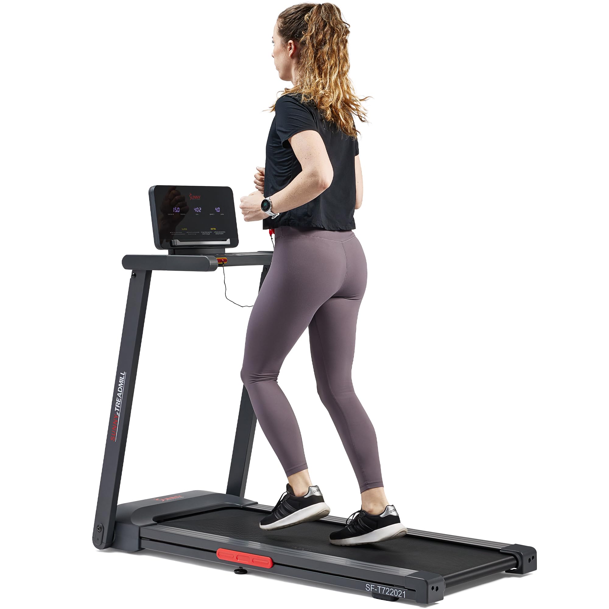 Sunny Health & Fitness Interactive Slim Folding Treadmill for Home, Running or Walking with Quiet Brushless, Shock Absorption, Free SunnyFit App Bluetooth Connection, Optional 12 Level Auto Incline
