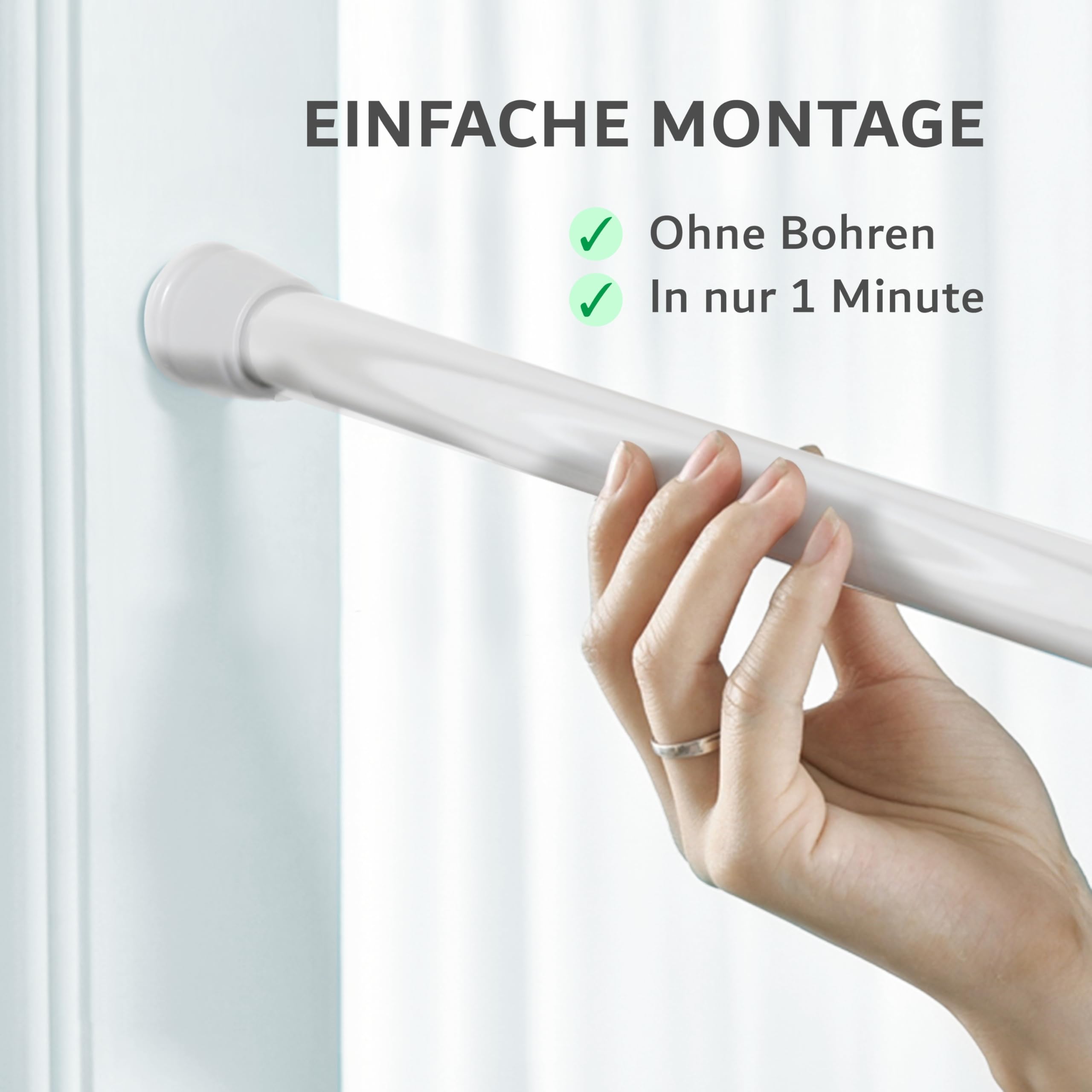 Cozyor Praktisches Set ohne Bohren: 2X Vorhang + 1x Klemmstange 70-120 cm + 2X Raffhalter mit Magnet Blickdicht, als Raumteiler, Fenster & Tür Weiß Thermovorhang 160x135cm