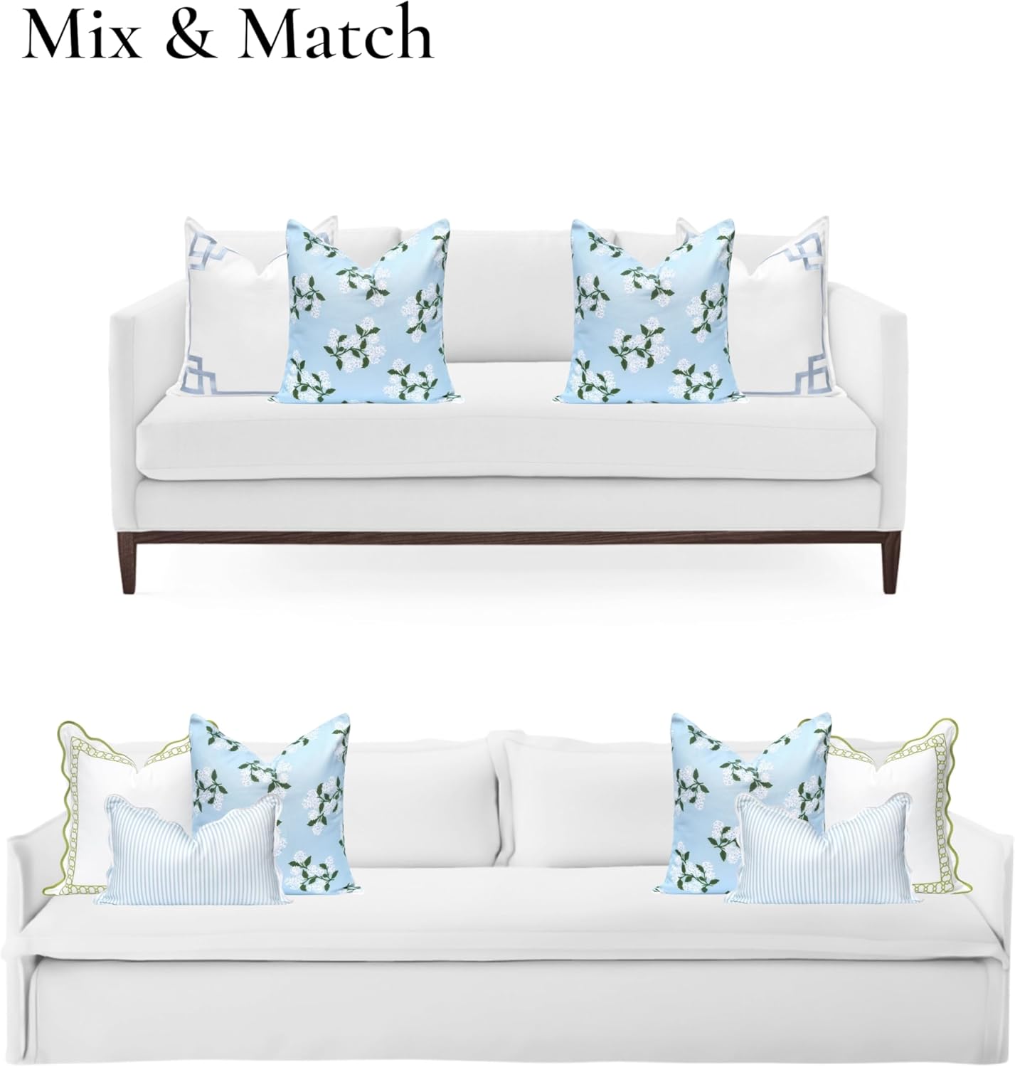 Hofdeco Premium Coastal Patio Indoor Outdoor Throw Pillow Cover Only, 20"x20" Water Repellent for Backyard, Couch, Baby Blue Print Hydrangea Flower