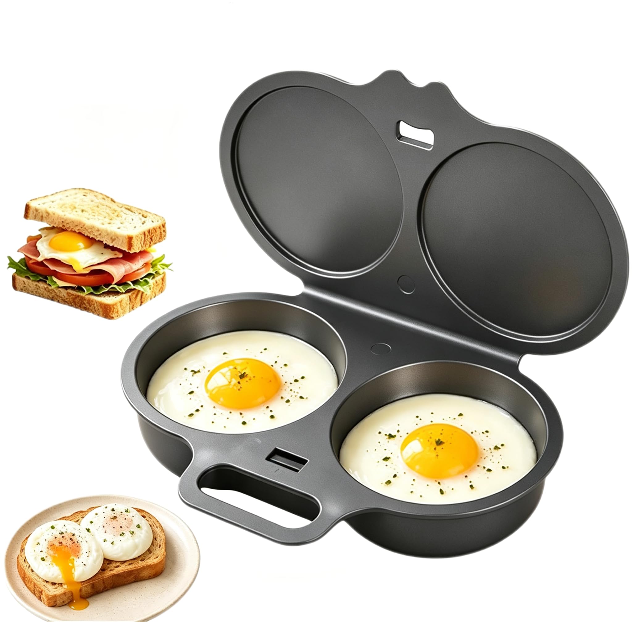Microwave Egg Poacher with Lid & Handle, Dual Cavity Microwave Egg Cooker