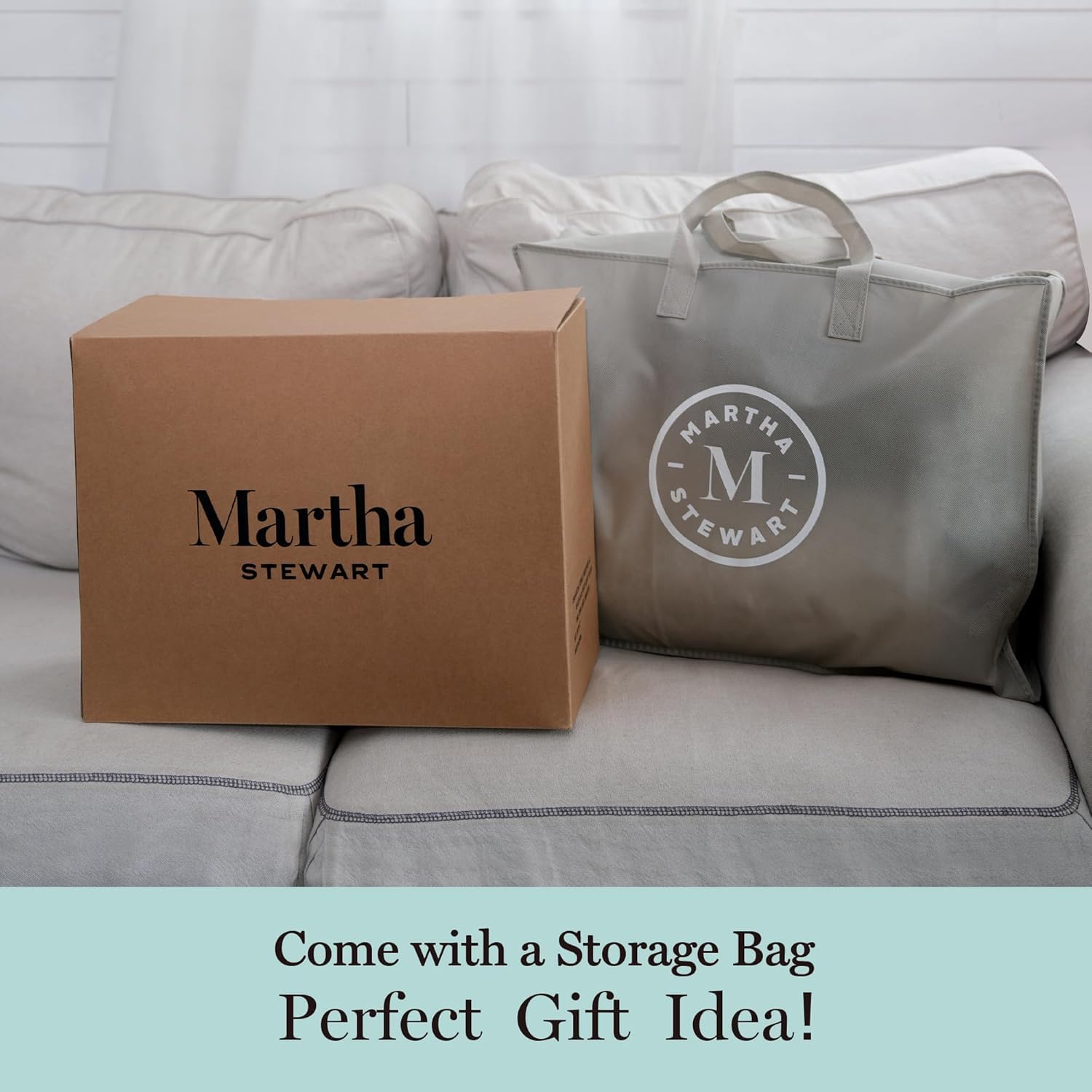 Martha Stewart White Goose Feather Down Fiber Comforter Queen Size- All Season Duvet Insert, Noiseless Fabric with 51oz Filled Luxury Cloud Fluffy Bed Comforter with 8 Corner Loops, White 90x90inch - Image 8