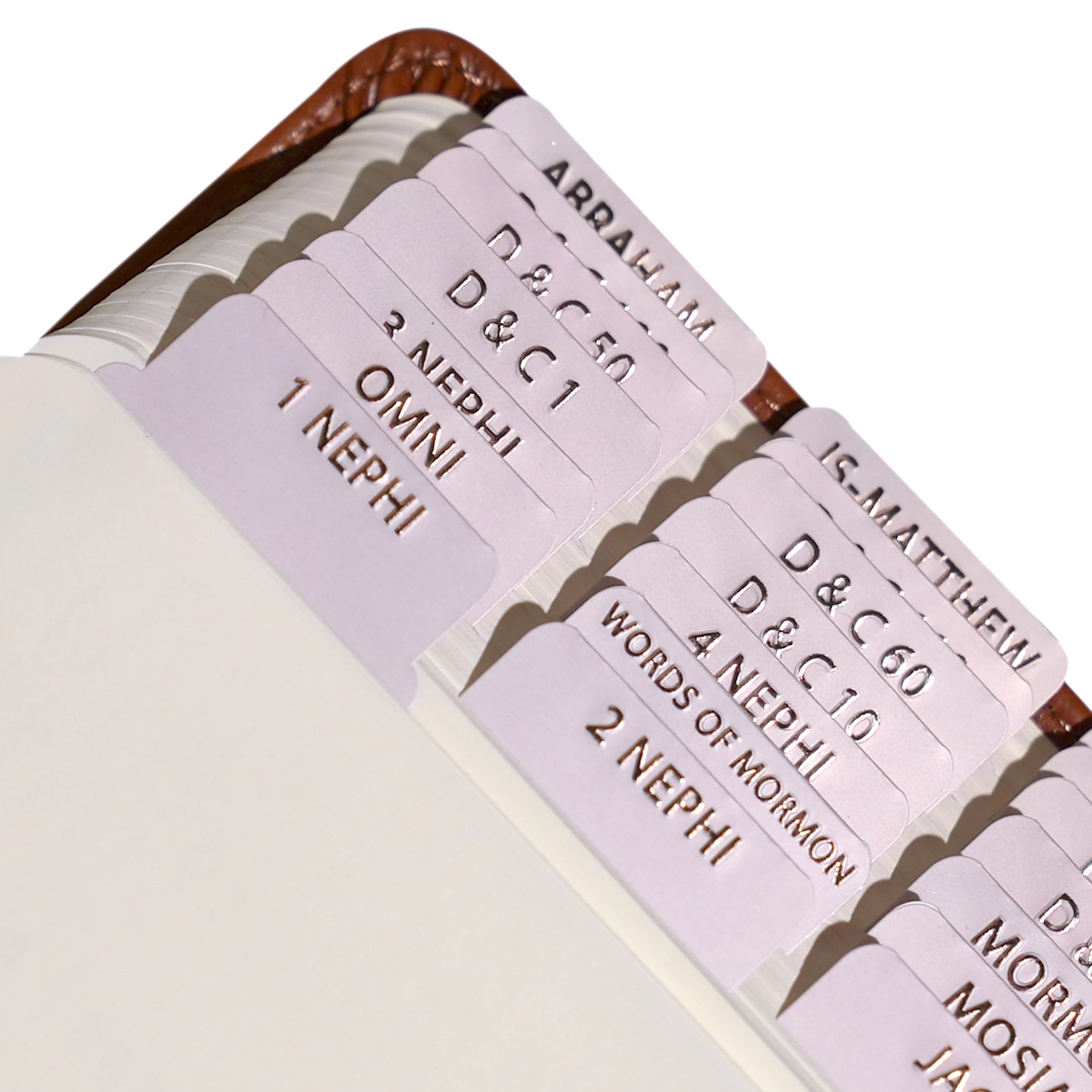Idyllic Grace - Book of Mormon Tabs, Embossed Rose Gold Foil Lettering, Journaling, Index Tabs, Matte Laminated, Book of Mormon, Doctrine and