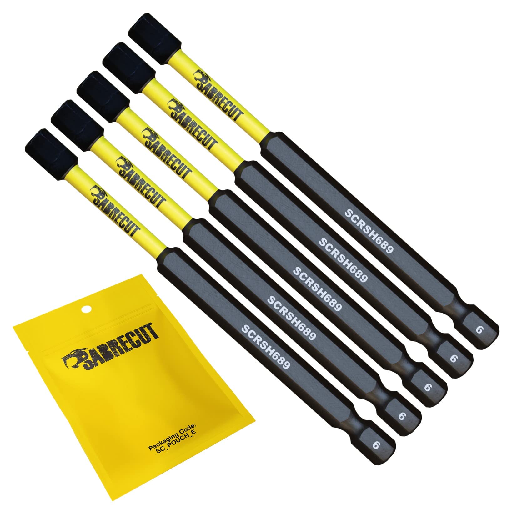 5 x SabreCut SCRH689_5 89mm H6 Hex Magnetic Impact Screwdriver Driver Bits Set Single Ended Heavy Duty