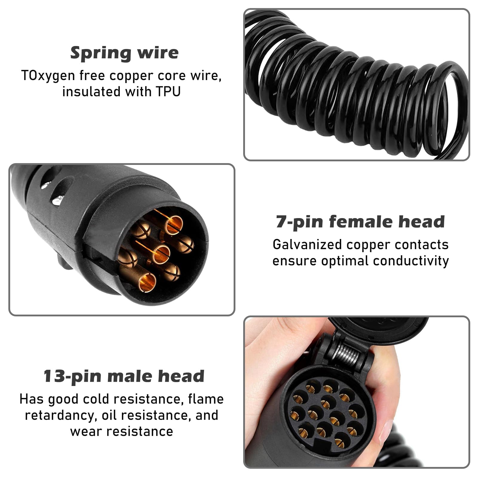 Cavo Di Prolunga Per Rimorchio 13 Poli A 13 Poli - 3 Metri A Spirale - Adattatore Universale Per Camper, Roulotte, Auto - Standard Europeo