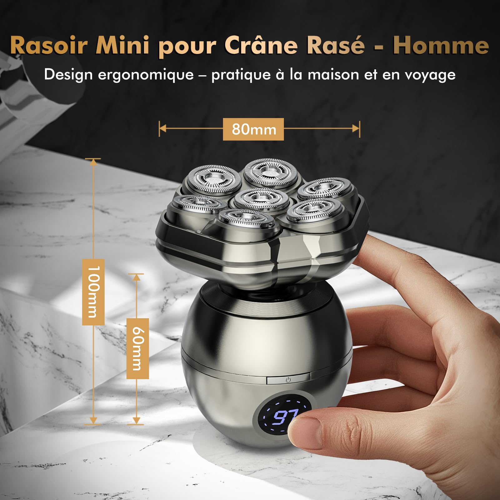 Rasoir Tete Chauve Homm,7D Rasoir Electriques Hommes Cheveux-6 en 1 Tondeuse Crane Chauve, Rasoir Chauve magnétique amovible, Humide/Sec Étanche IPX7 pour Hommes Chauves avec Écran LED